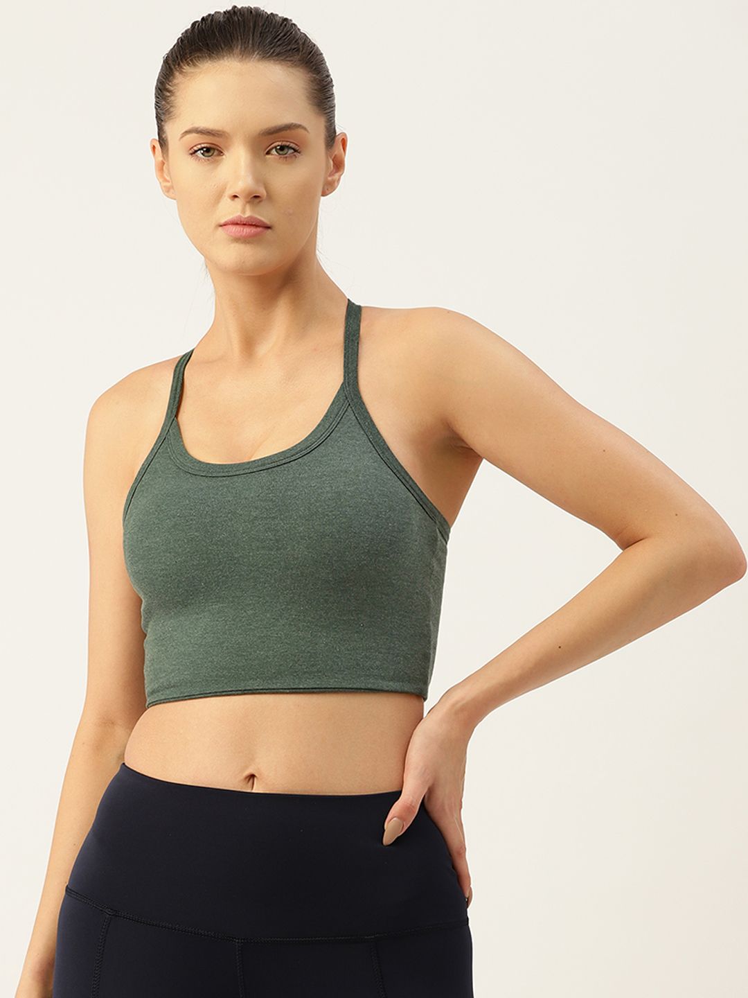 KICA Olive Green Solid High Support Workout Bra - Removable Padding Price in India