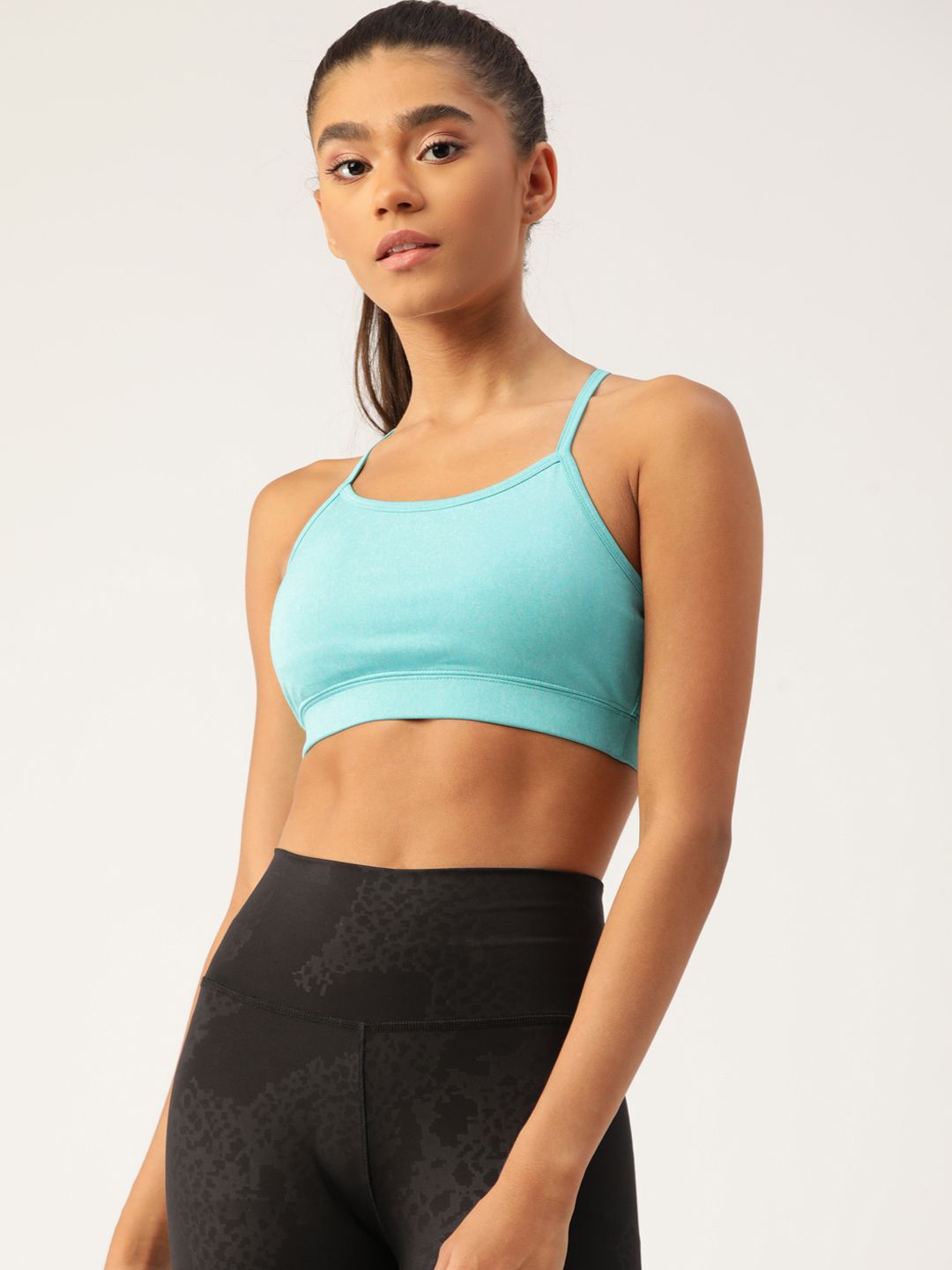 KICA Turquoise Blue Medium Support Sports Bra in Melange Fabric Price in India