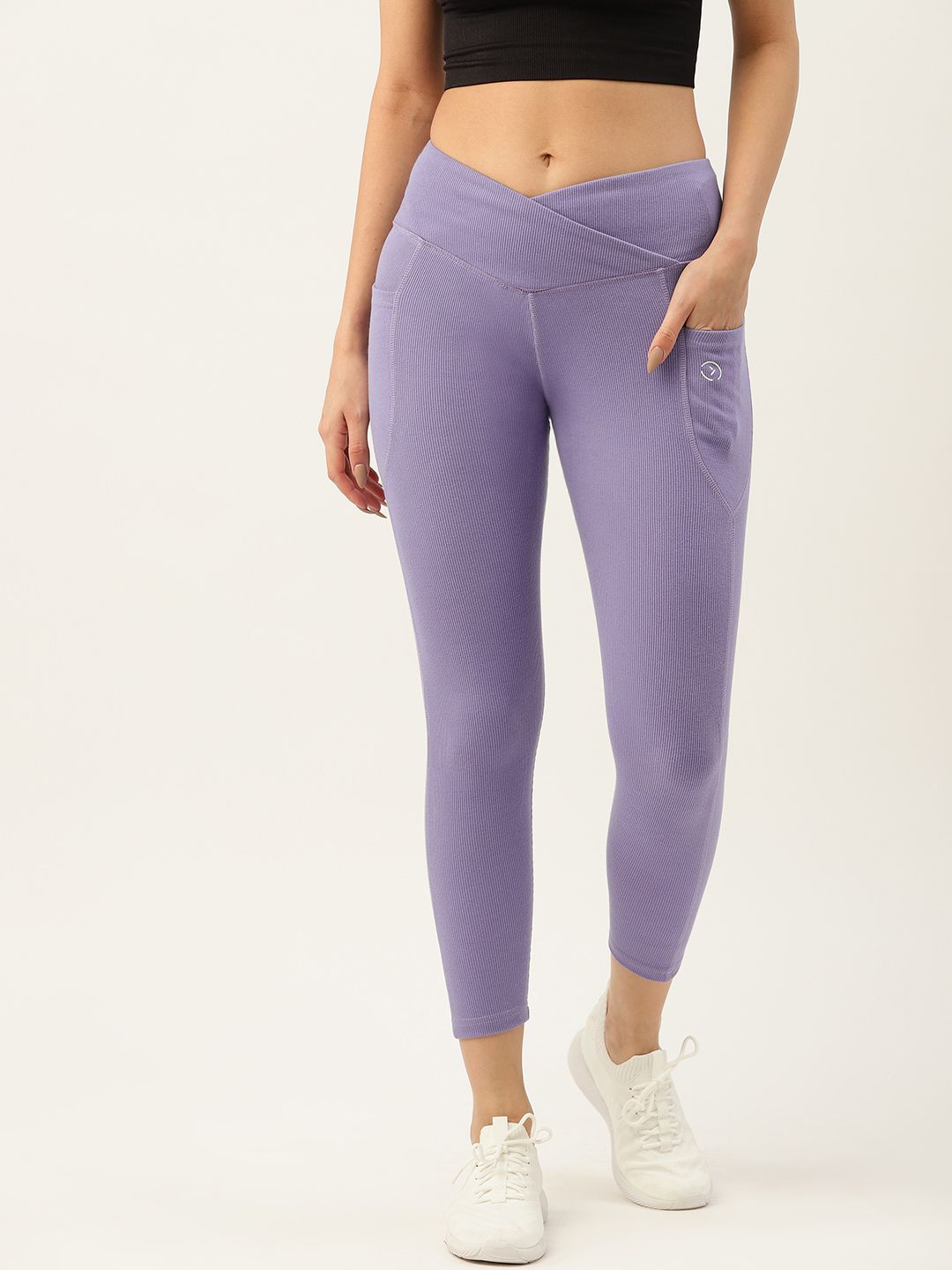 KICA Women Lavender Cotton Ribbed Leggings with V Waistband For Yoga Price in India