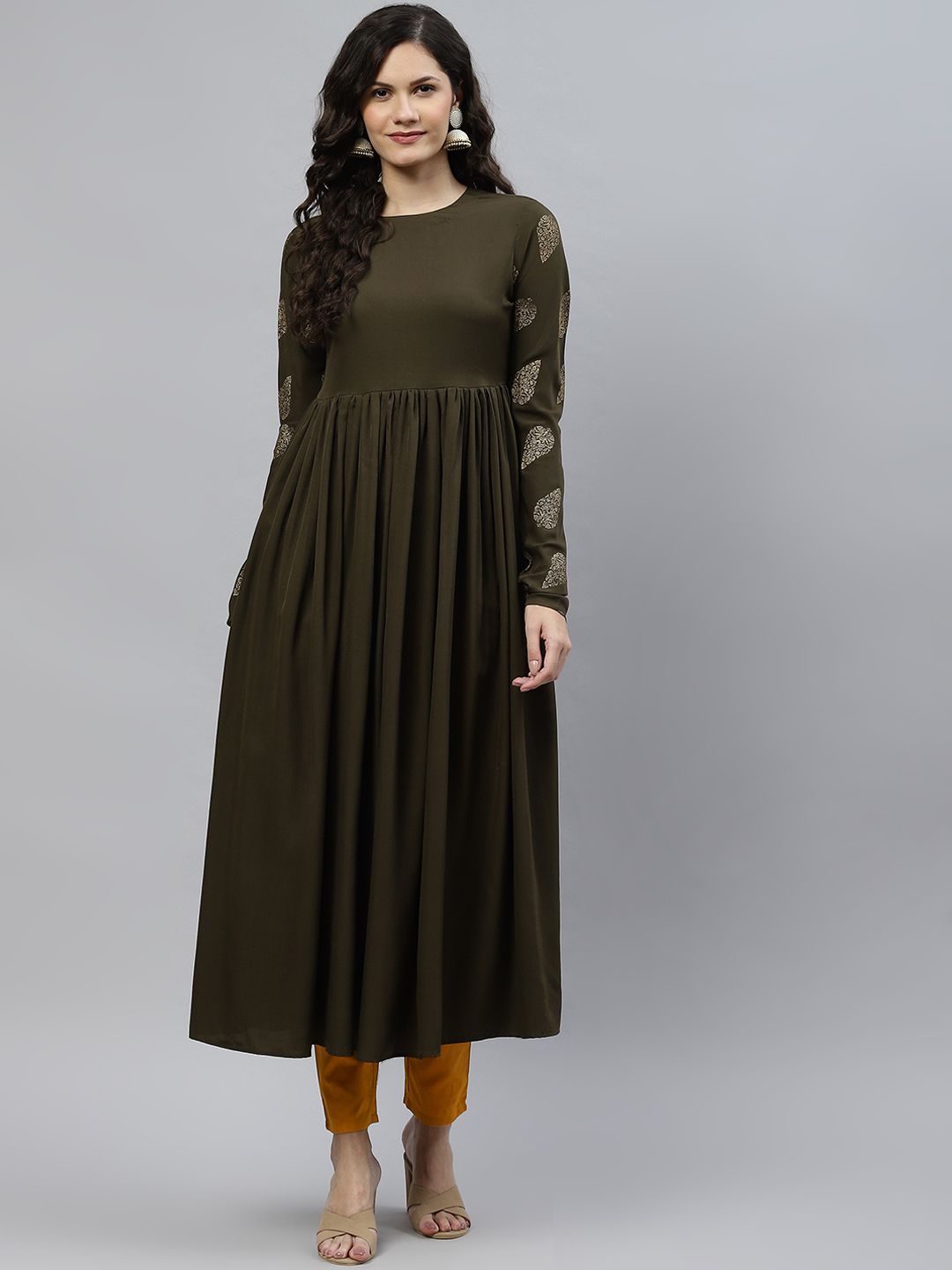MBE Women Olive Green Solid A-Line Kurta Price in India
