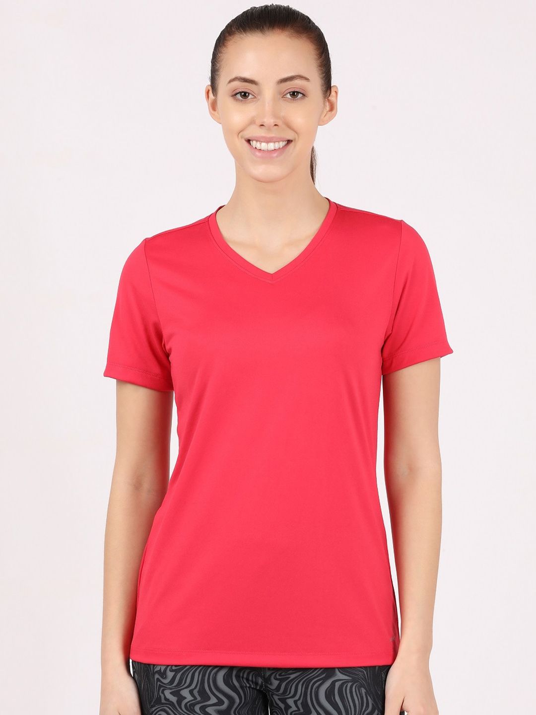 Jockey Women Fuchsia Solid V-Neck Lounge T-shirt Price in India