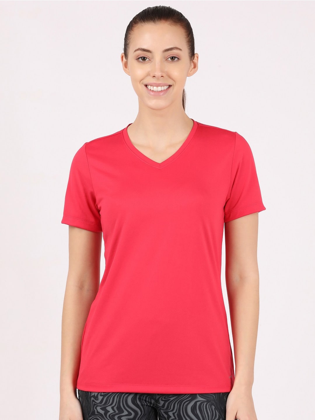 Jockey Women Pink V-Neck Yoga T-shirt Price in India