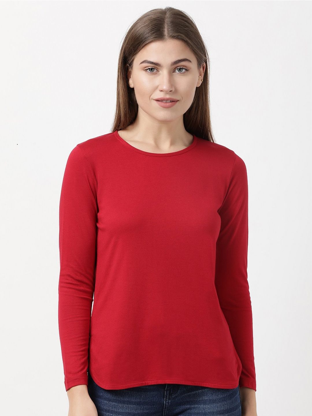 Jockey Women Red Solid Lounge T-shirt Price in India