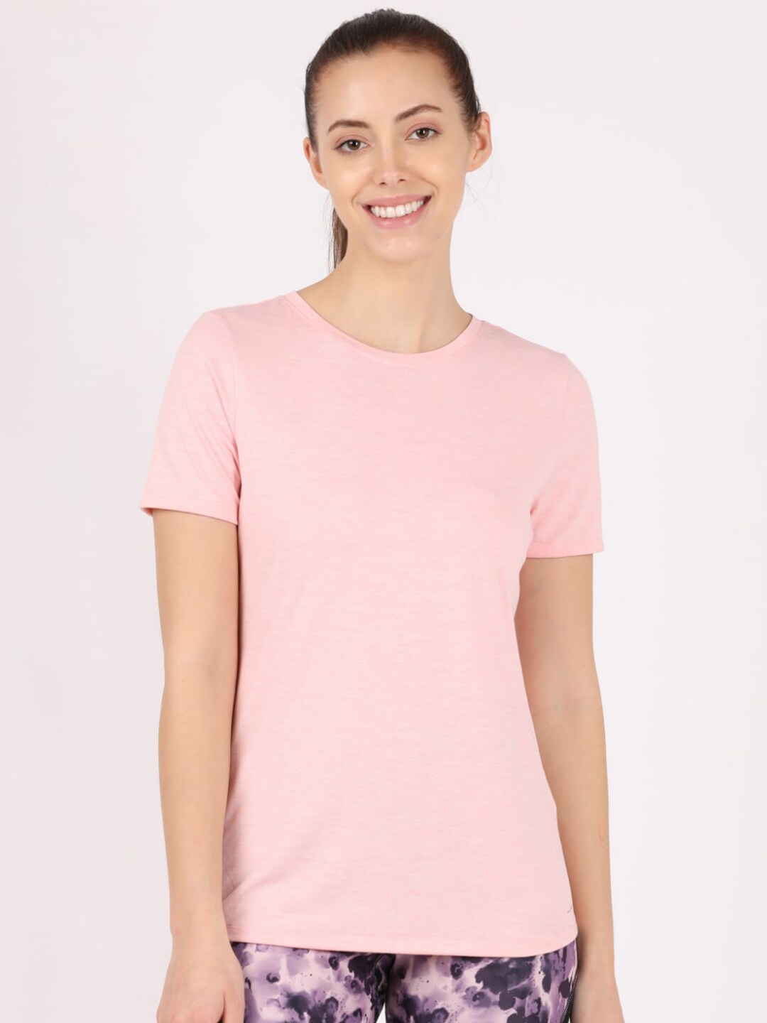 Jockey Women Pink Solid Cotton Lounge T-shirt Price in India