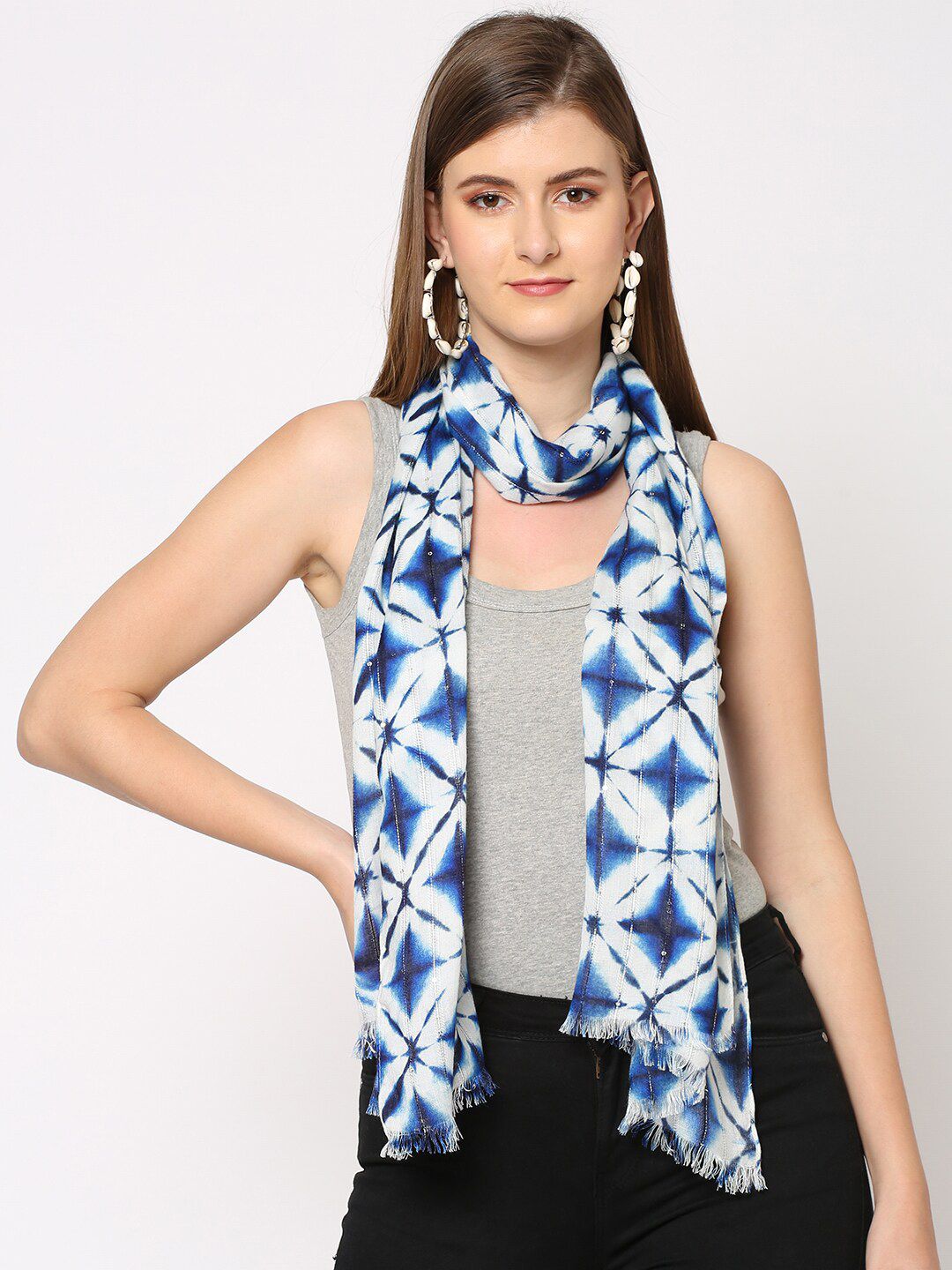 Cloth Haus India Women White & Blue Printed Scarf Price in India