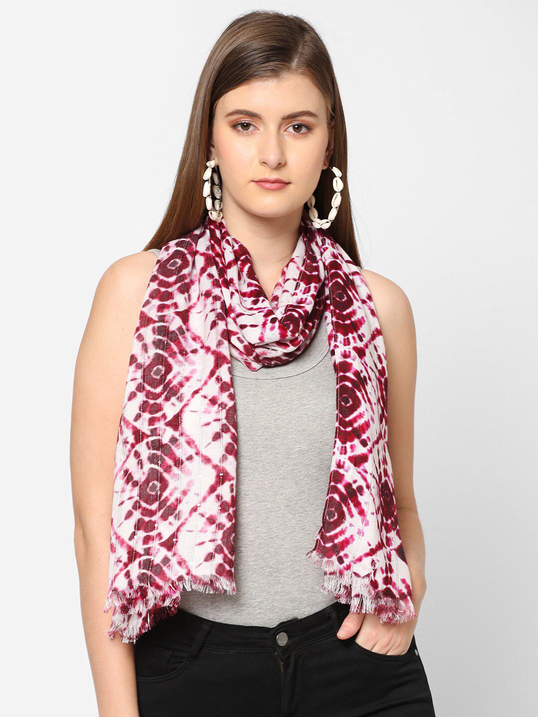 Cloth Haus India Women White & Red Printed Scarf Price in India