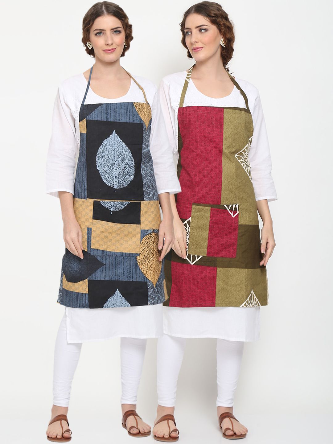 TAG 7 Unisex Pack Of 2 Printed Aprons with Pockets & 2 Napkins Price in India