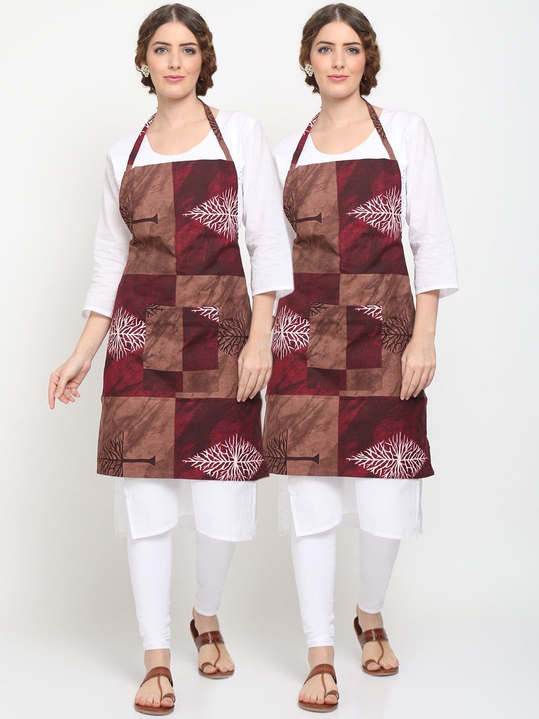 TAG 7 Pack of 2 Unisex Brown & Maroon Printed Aprons with Pockets Price in India