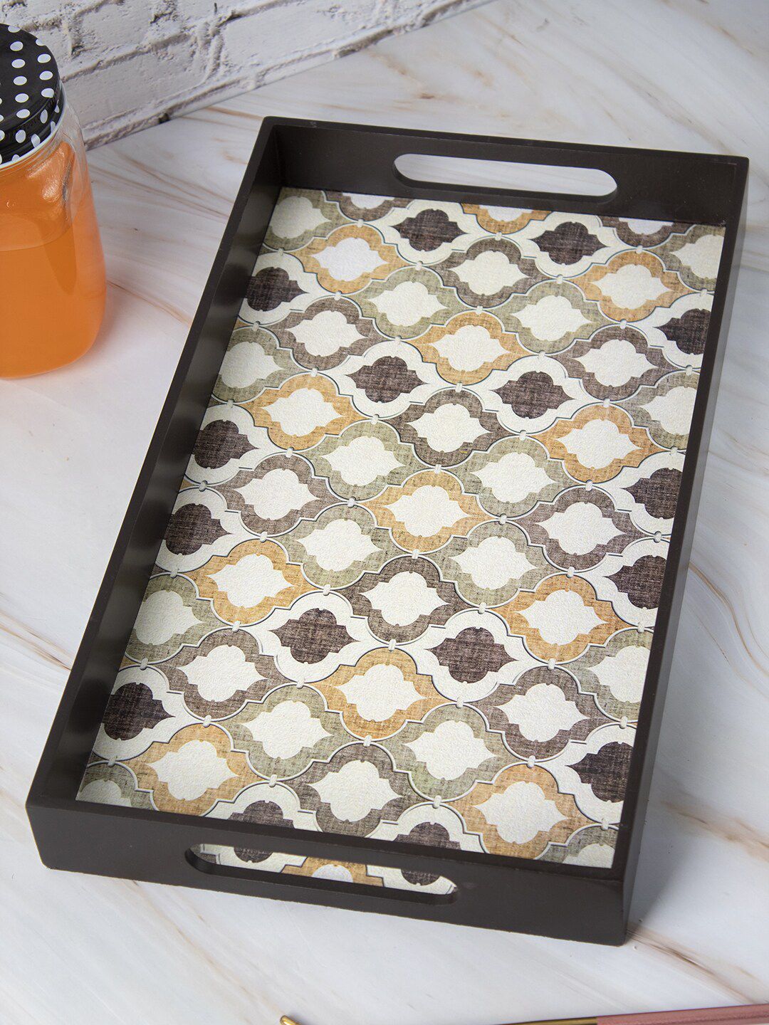 MARKET99 Brown & Yellow Printed Rectangular Tray Price in India