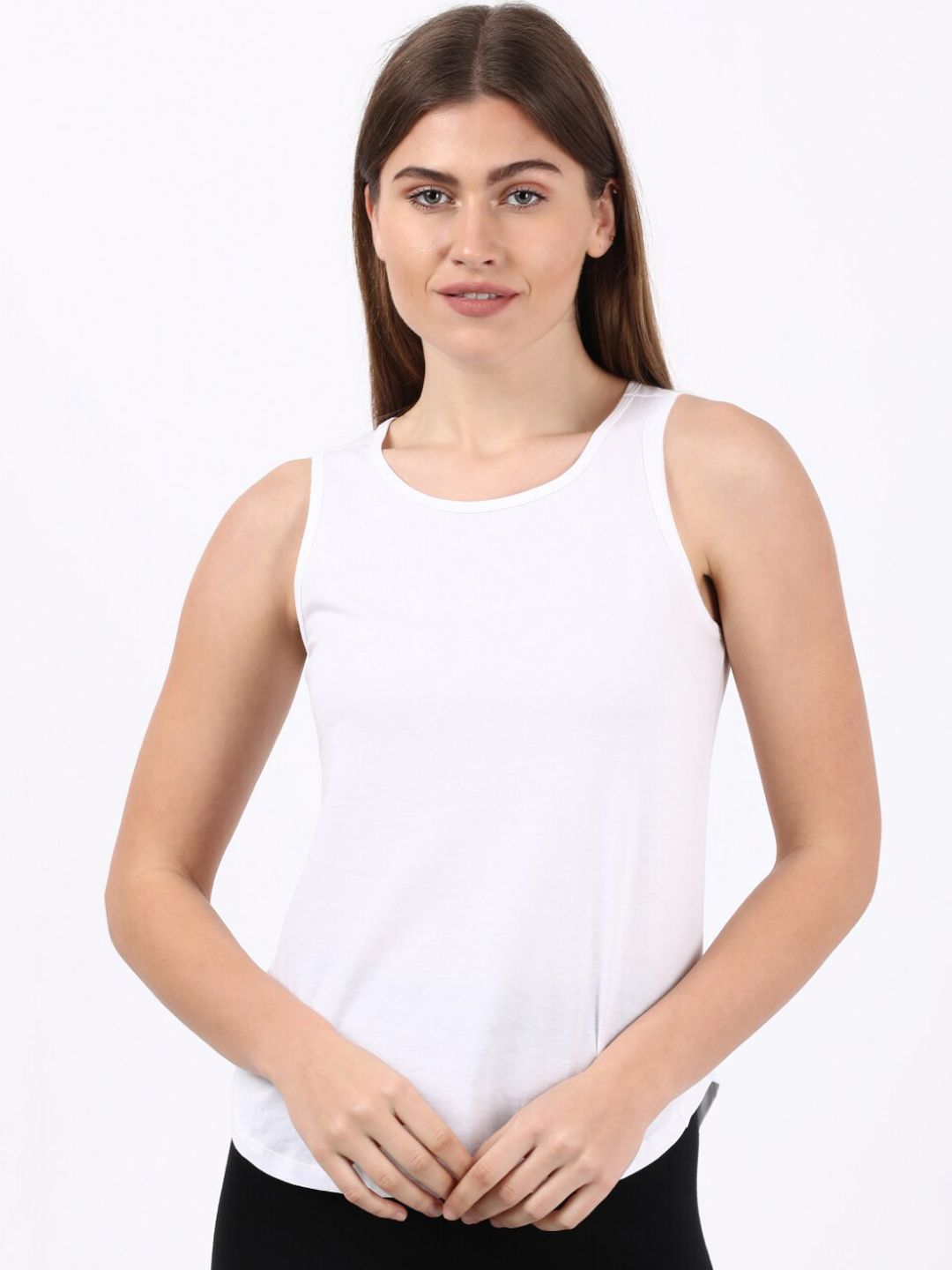 Jockey Women White Solid Cotton Relaxed Fit Tank Top Price in India