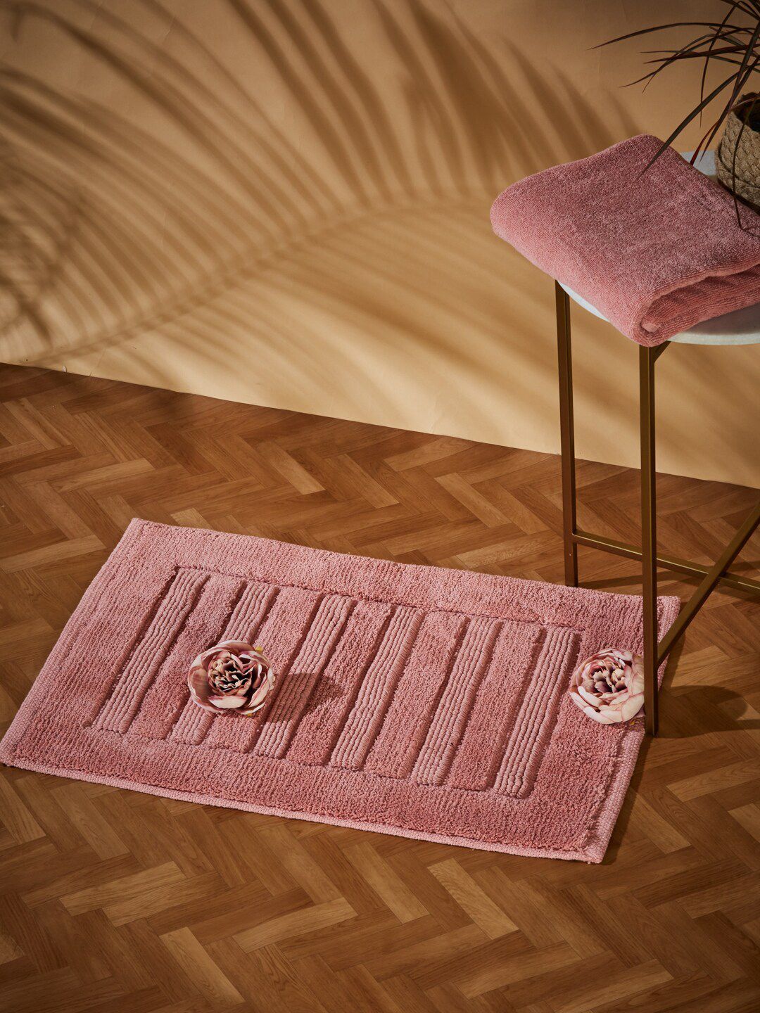 Fabindia Pink Self Design 150 GSM Cotton Bath Rug