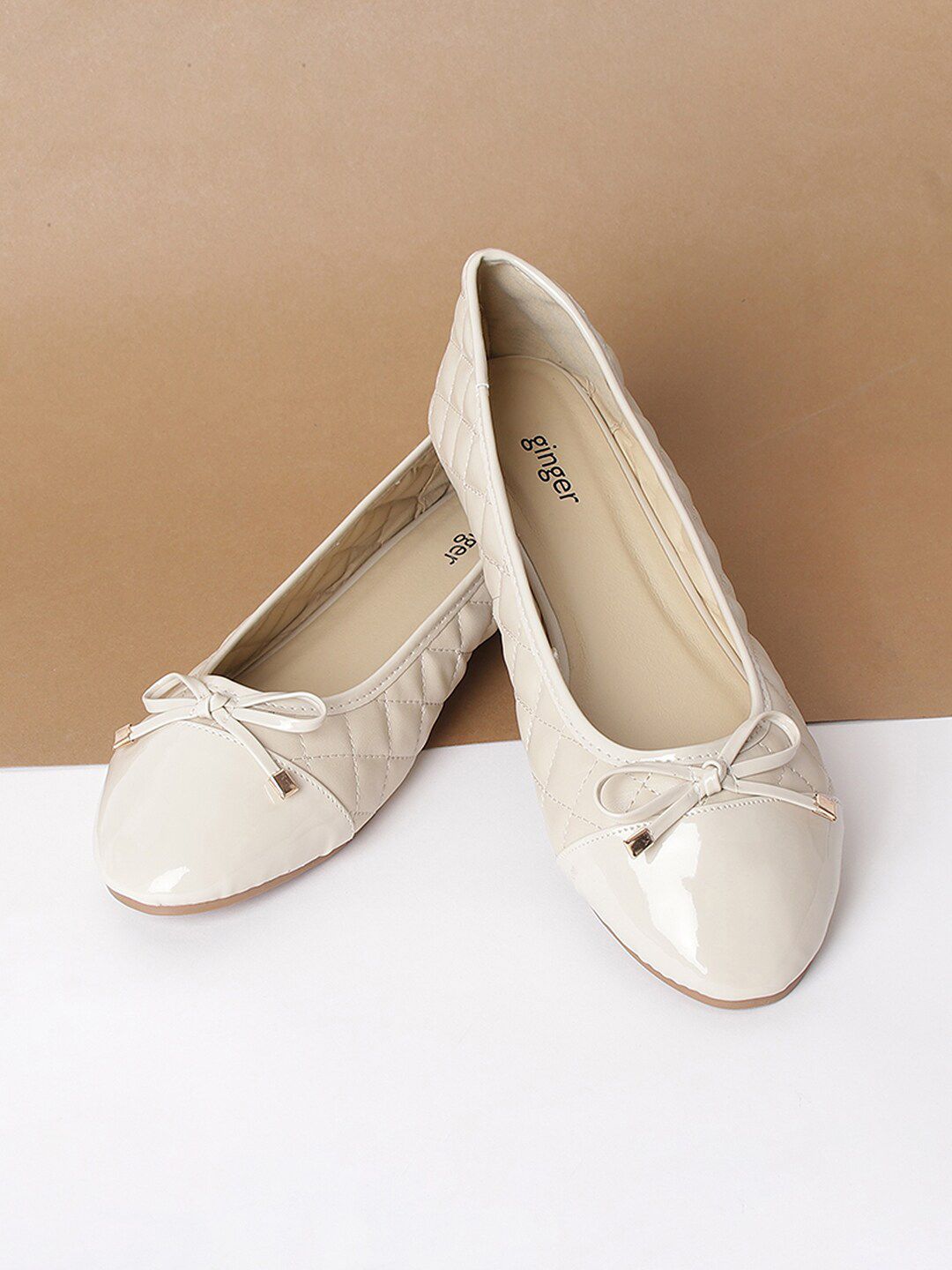 Ginger by Lifestyle Women Beige Ballerinas with Bows Flats Price in India