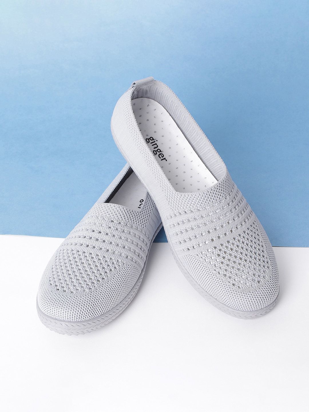 Ginger by Lifestyle Women Grey Woven Design Slip-On Sneakers Price in India