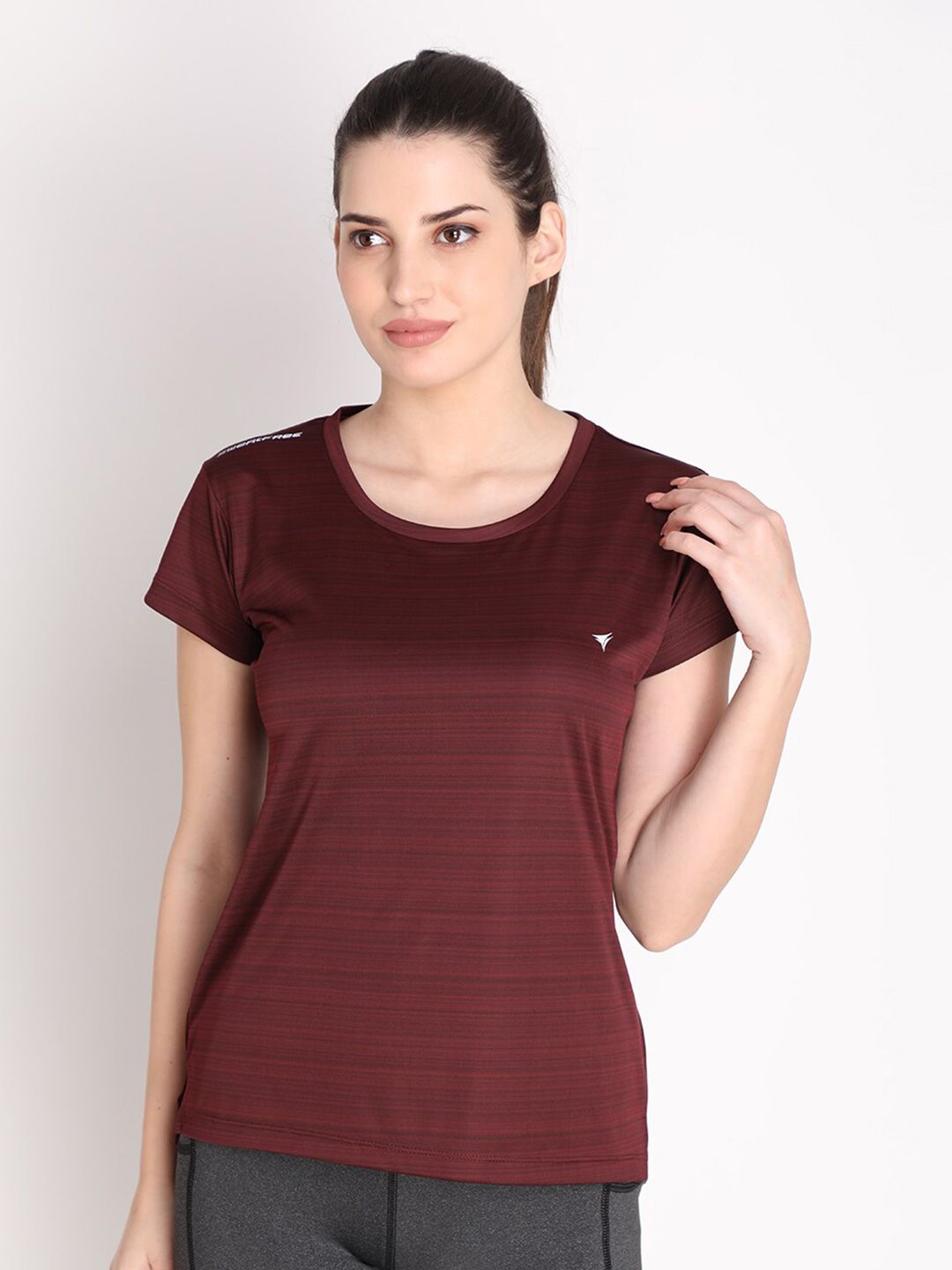 NEVA Women Maroon Solid Cotton Sports T-shirt Price in India