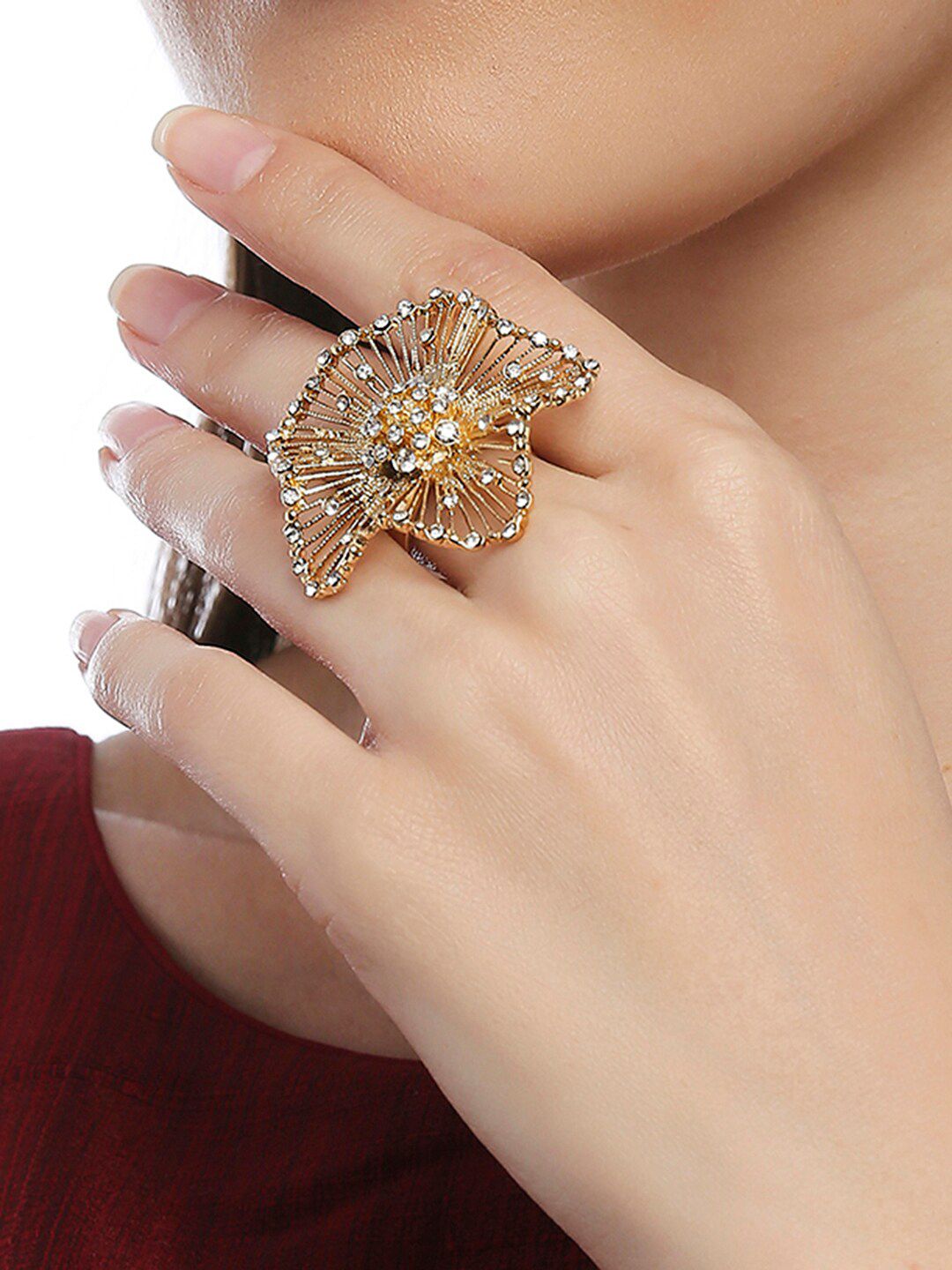 Lilly & sparkle Gold-Plated White Crystal-Studded Finger Ring Price in India