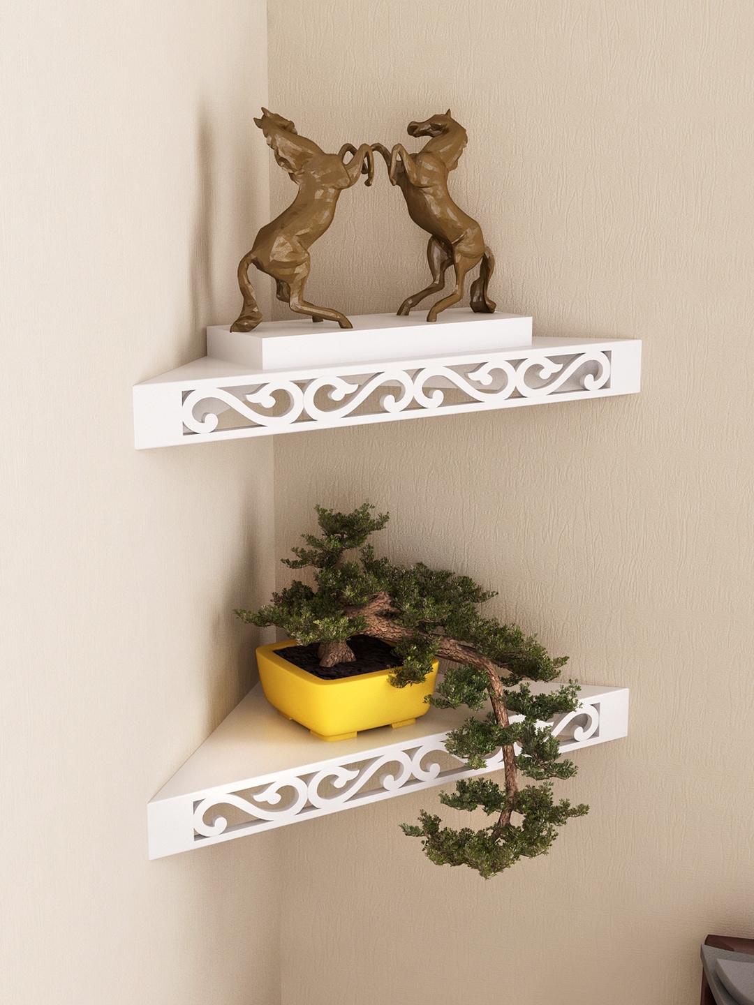 Home Sparkle White Set of 2 Corner Wall Shelves Price in India