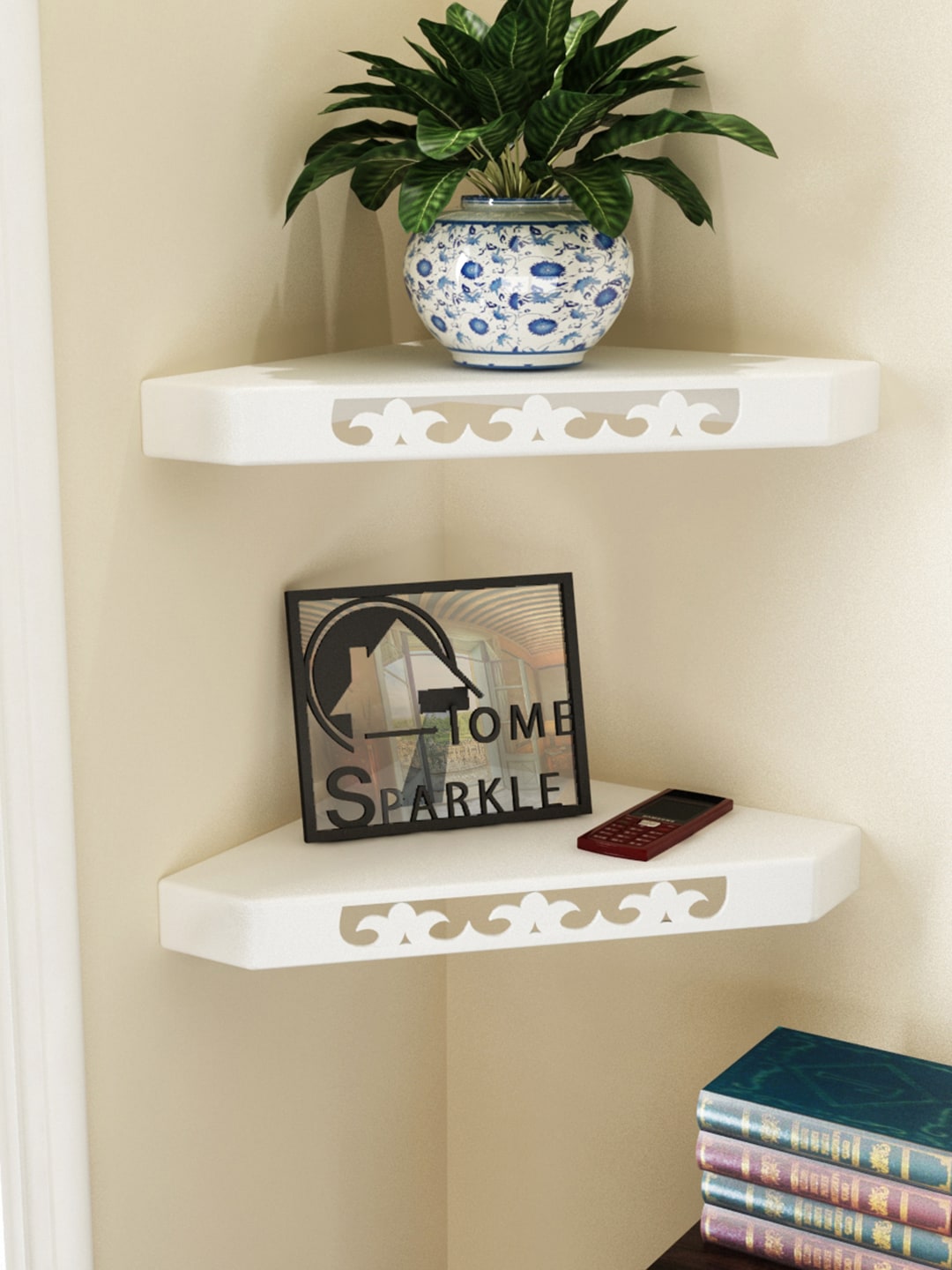 Home Sparkle Set of 2 White Corner Wall Shelves Price in India
