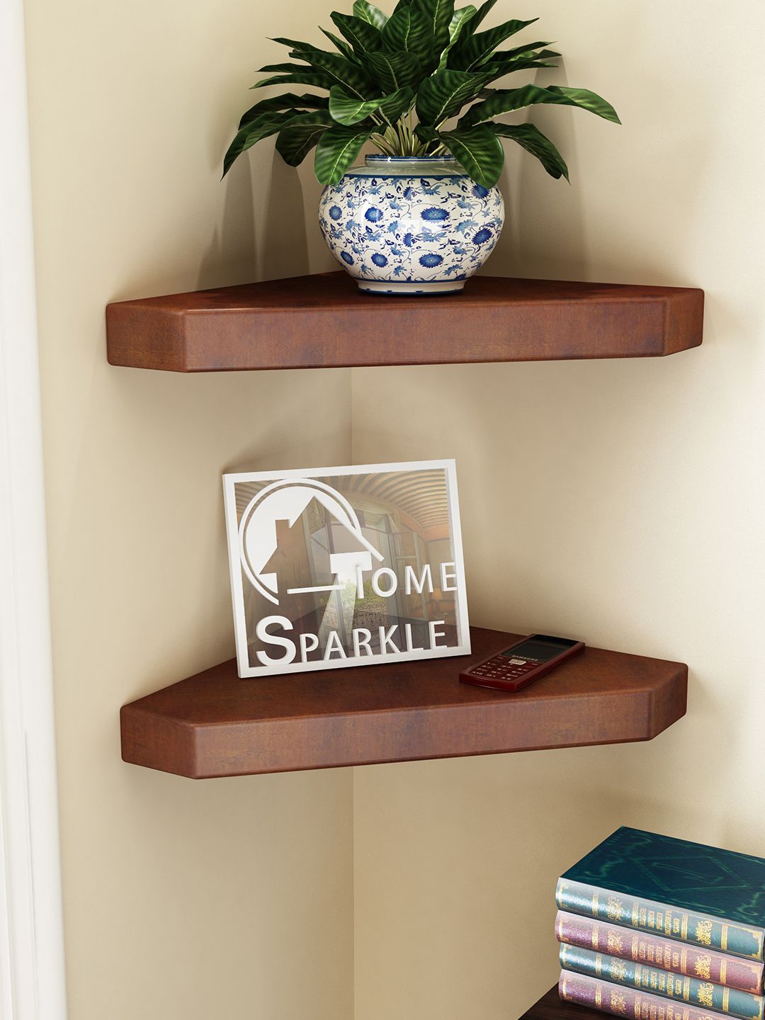 Home Sparkle Set of 2 Brown Corner Wall Shelves Price in India