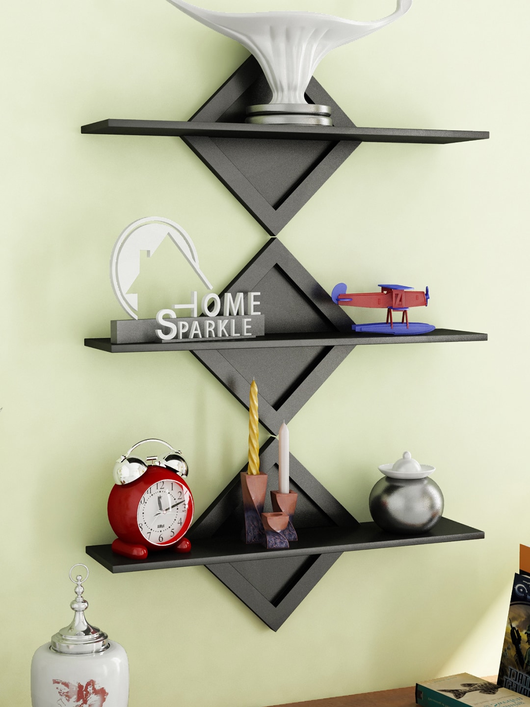 Home Sparkle Set of 3 Black Wall Shelves Price in India