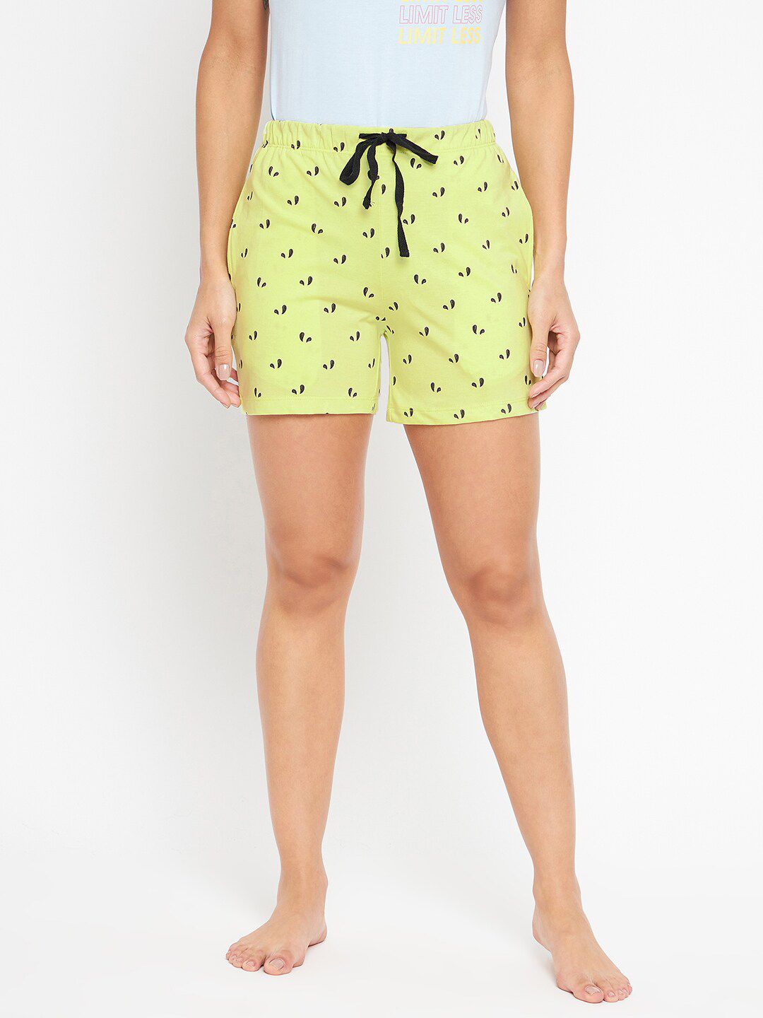 MADAME M SECRET Women Lime Green & Black Printed Lounge Shorts Price in India