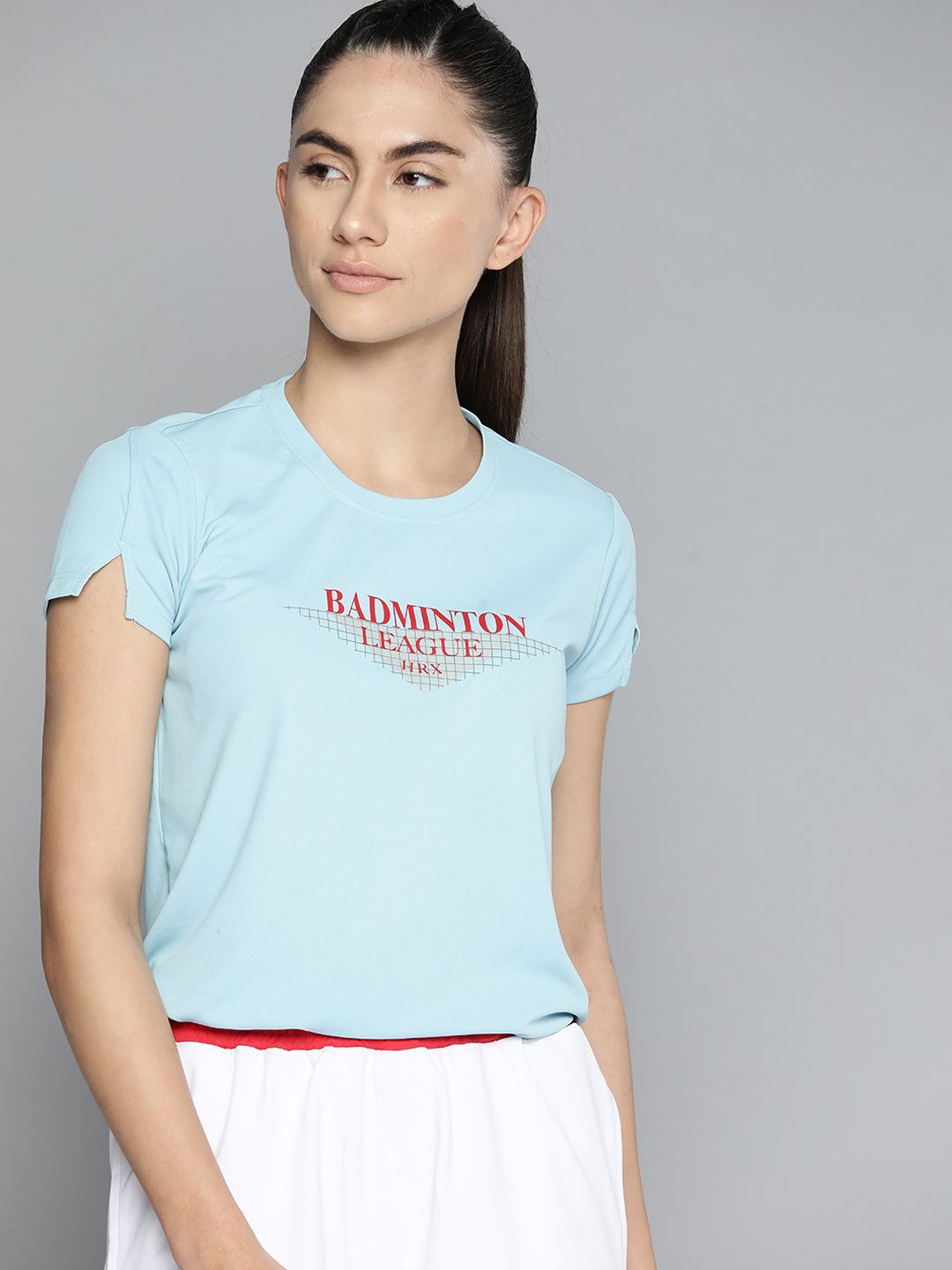 HRX By Hrithik Roshan Racketsport Women Crystal Blue Rapid-Dry Typography T-shirt Price in India