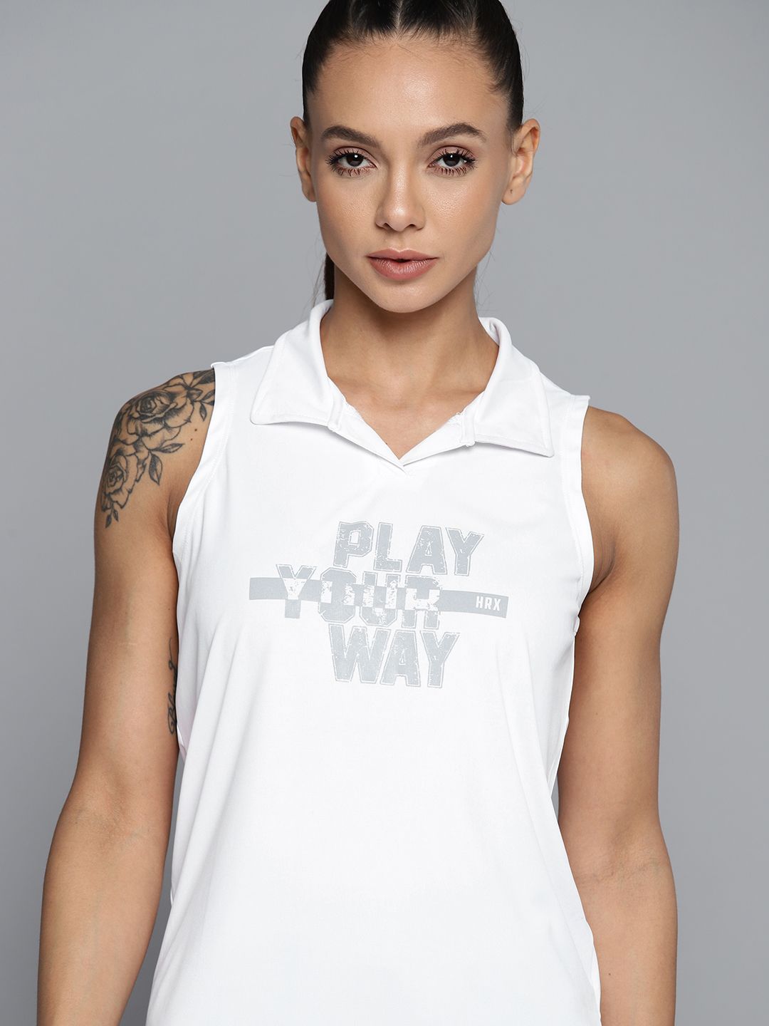 HRX By Hrithik Roshan Racketsport Women Optic White Rapid-Dry Typography T-shirt Price in India