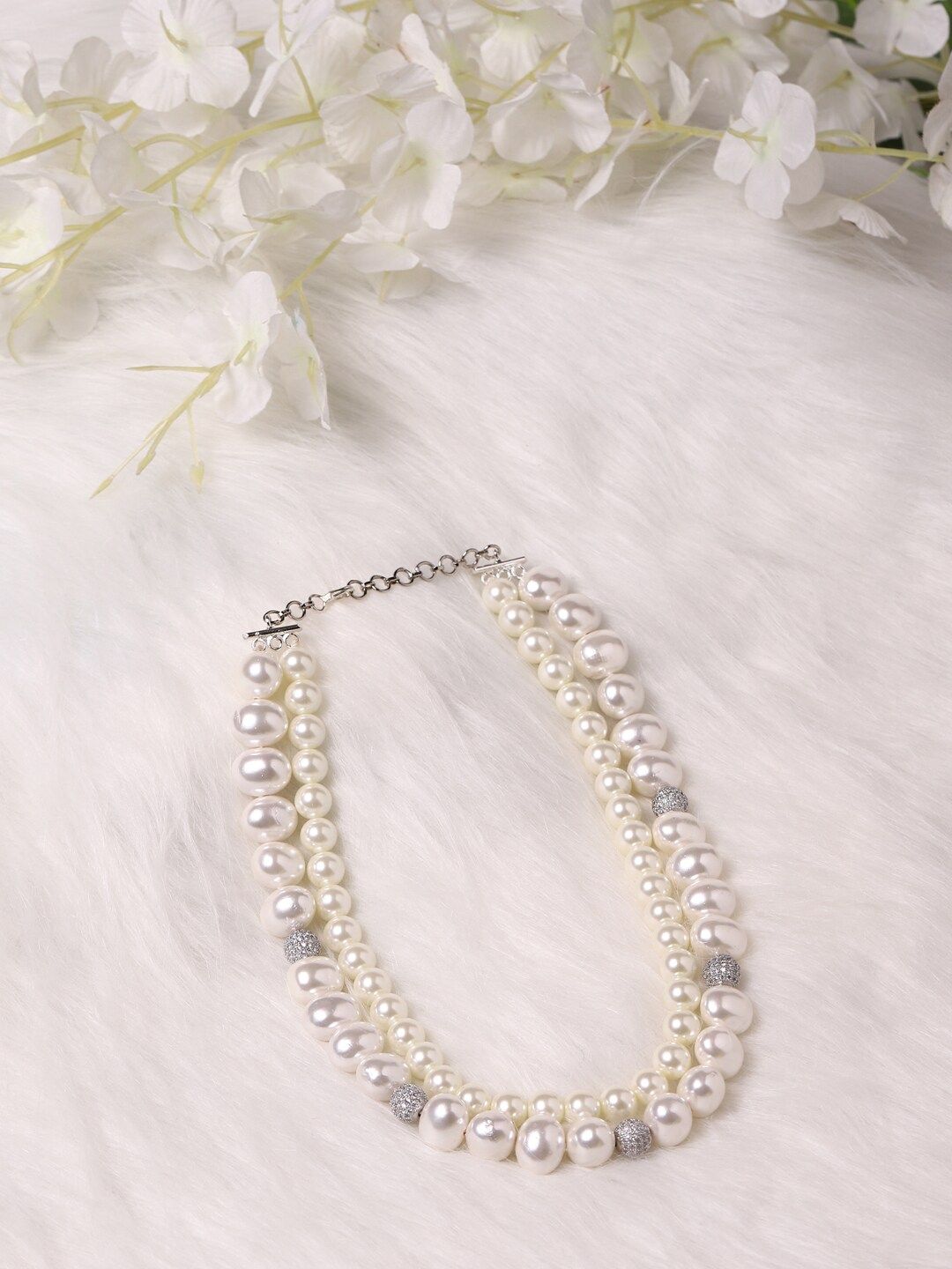 RITU SINGH White & Silver-Plated Pearl Layered Necklace Price in India