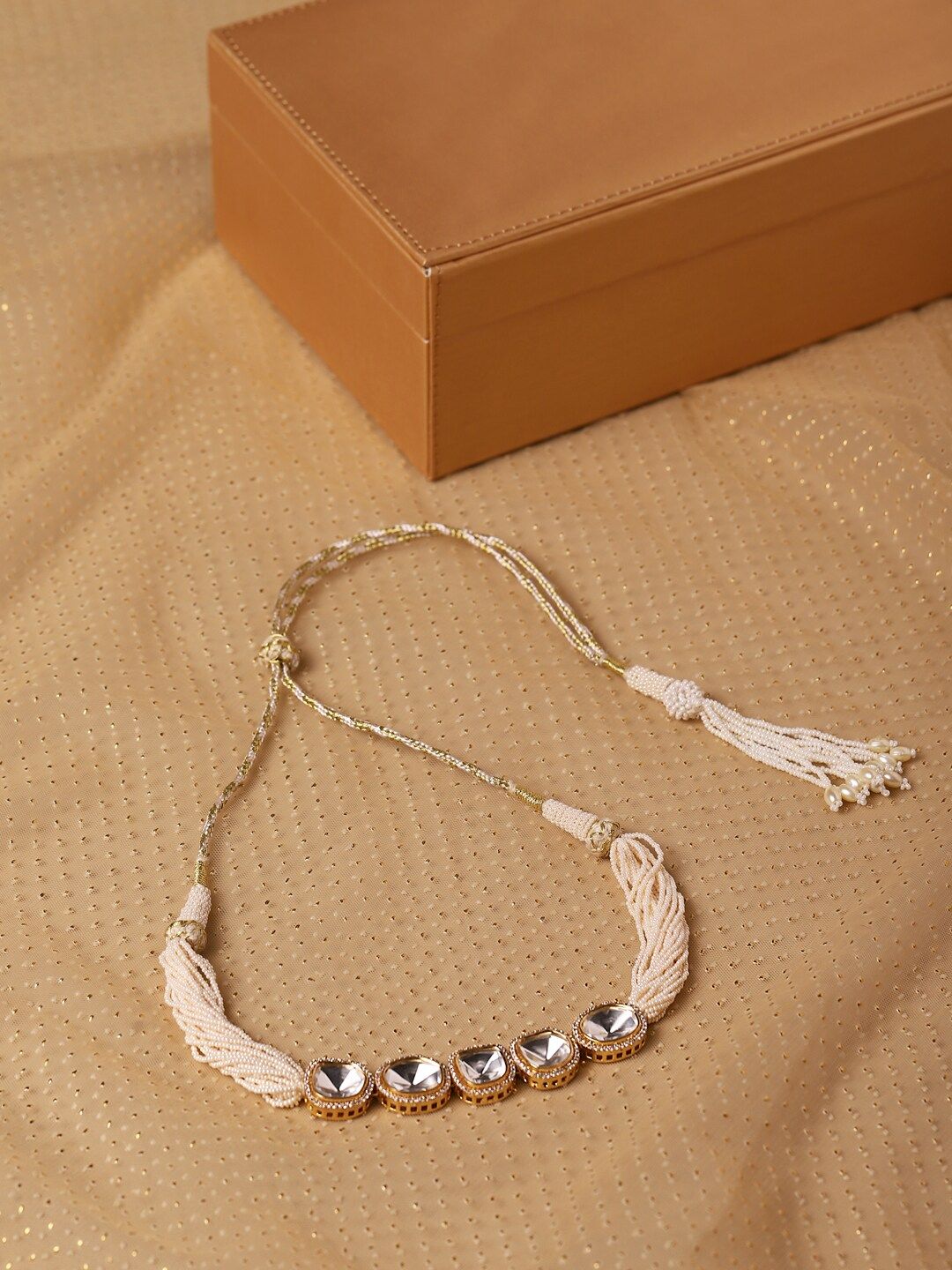 RITU SINGH White & Gold-Toned Rhodium-Plated Choker Necklace Price in India