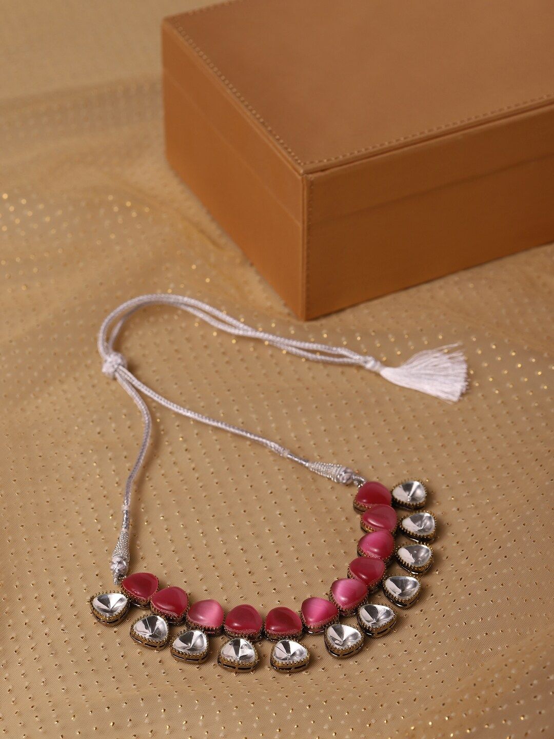 RITU SINGH Pink & White Rhodium-Plated Necklace Price in India