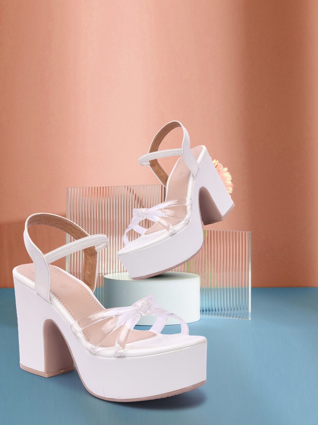 RINDAS White High-Top Platform Heels Price in India