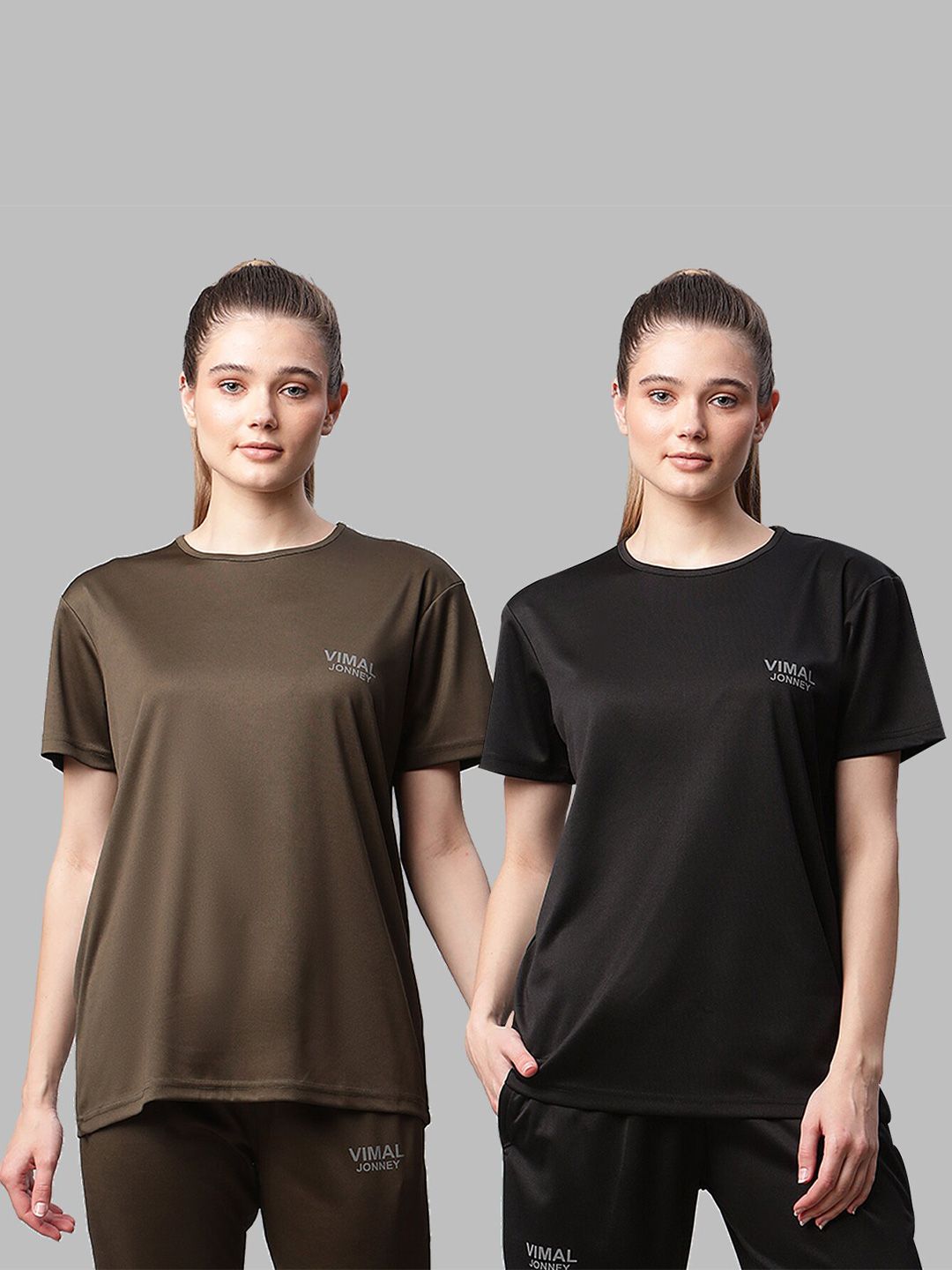 VIMAL JONNEY Women Pack of 2 Solid Sports T-shirt Price in India