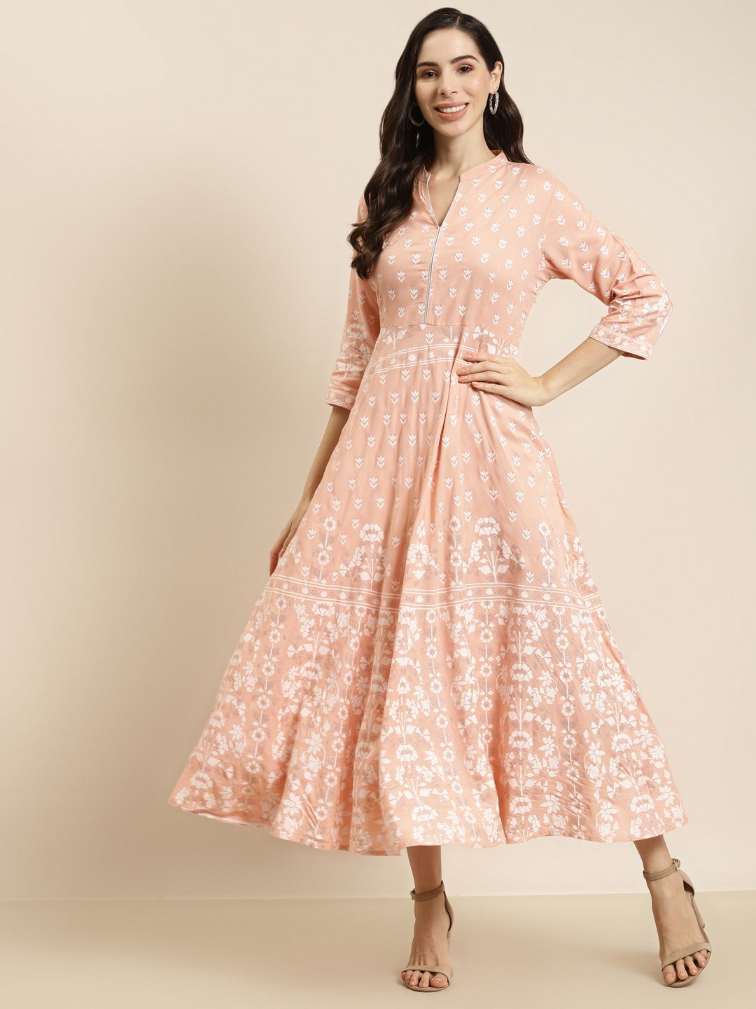 Juniper Peach-Coloured Ethnic Motifs Ethnic Maxi Dress Price in India