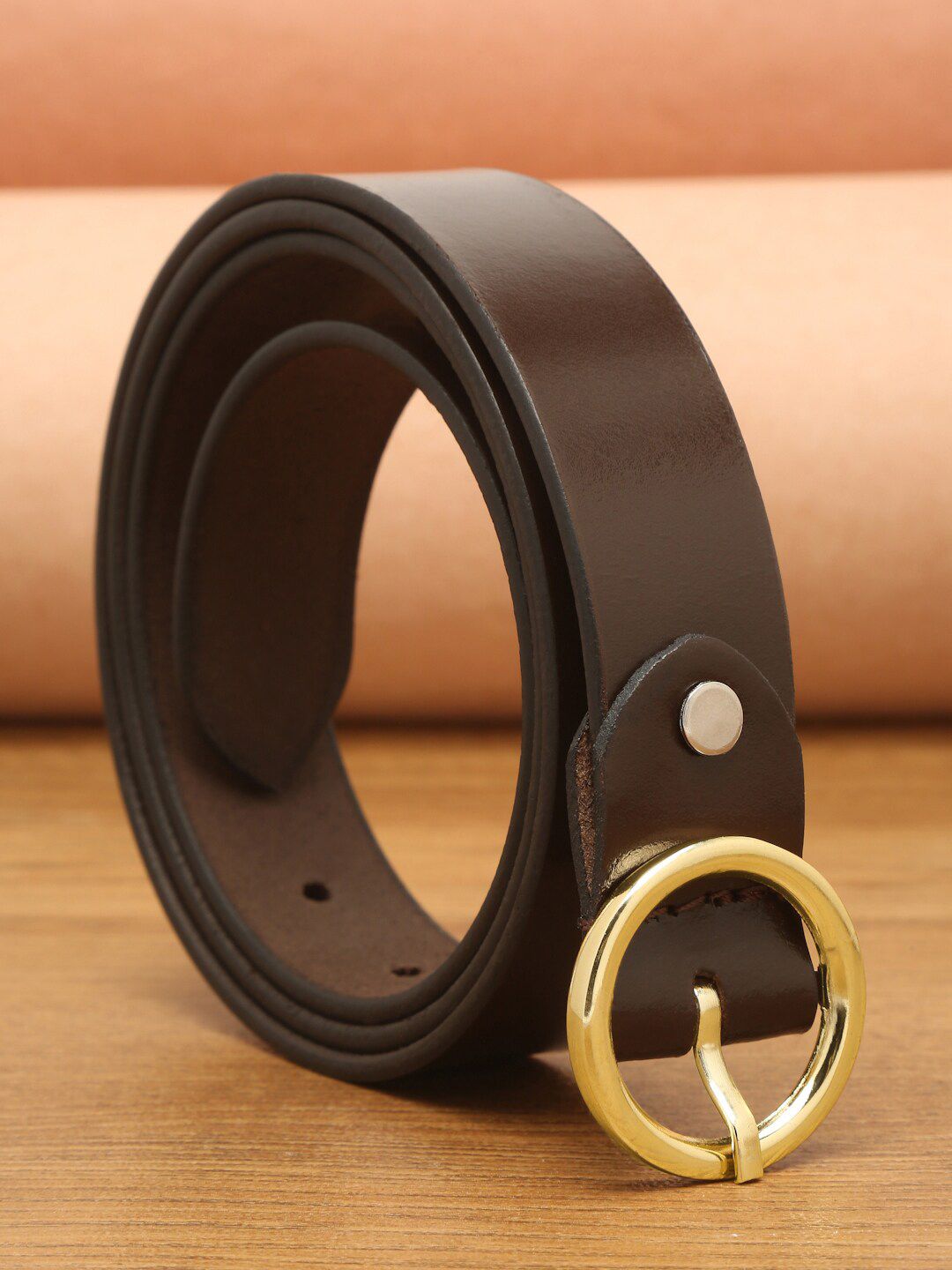 Teakwood Leathers Women Coffee Brown Textured Leather Belt Price in India