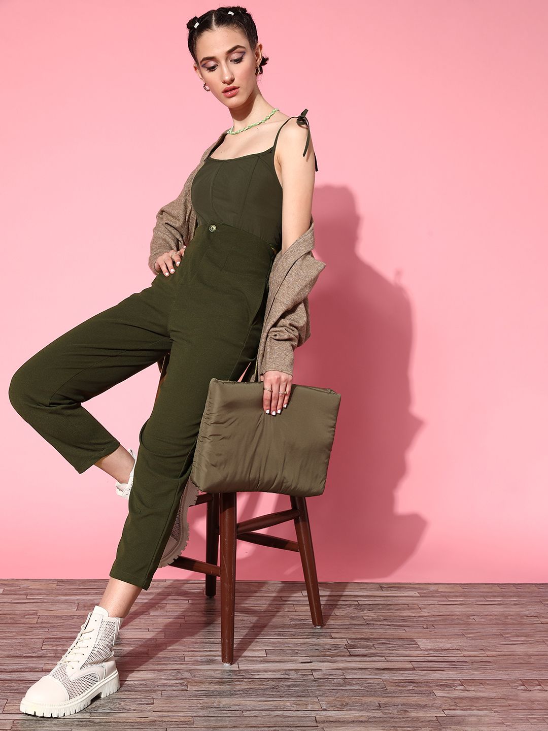 plusS Women Olive Green Trousers Price in India