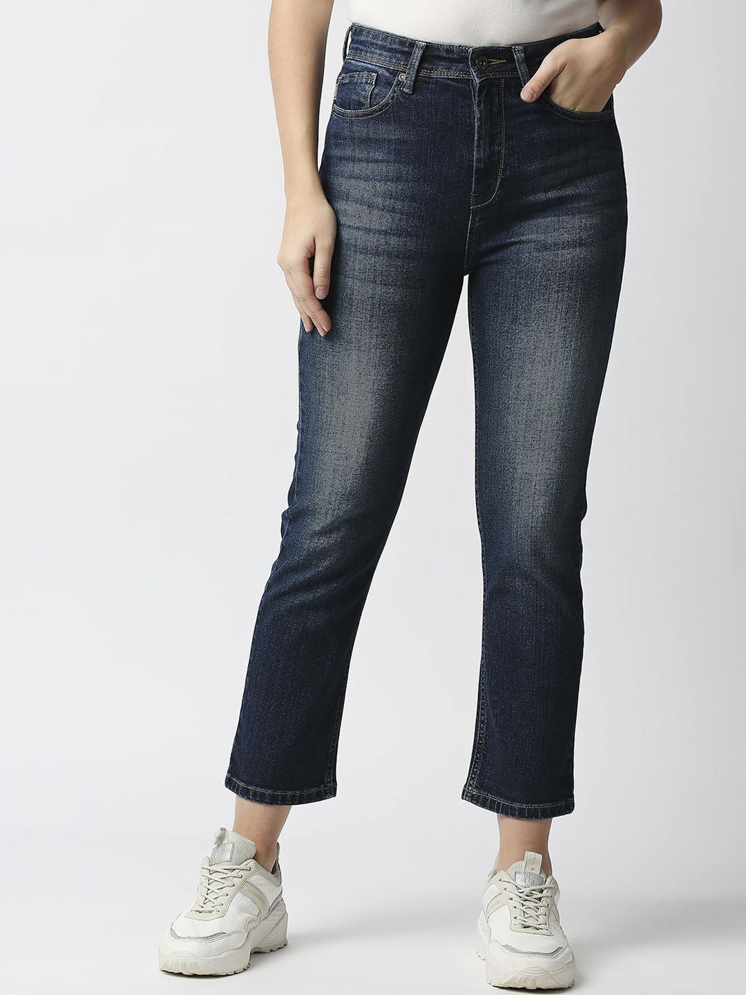 Pepe Jeans Women Blue Straight Fit High-Rise Jeans Price in India