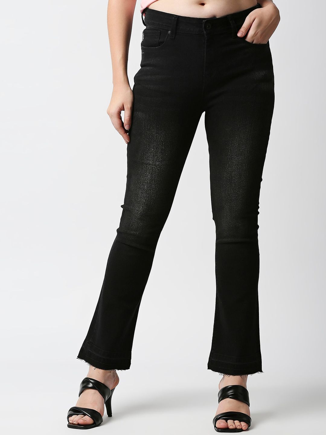 Pepe Jeans Women Black Bootcut High-Rise Light Fade Jeans Price in India