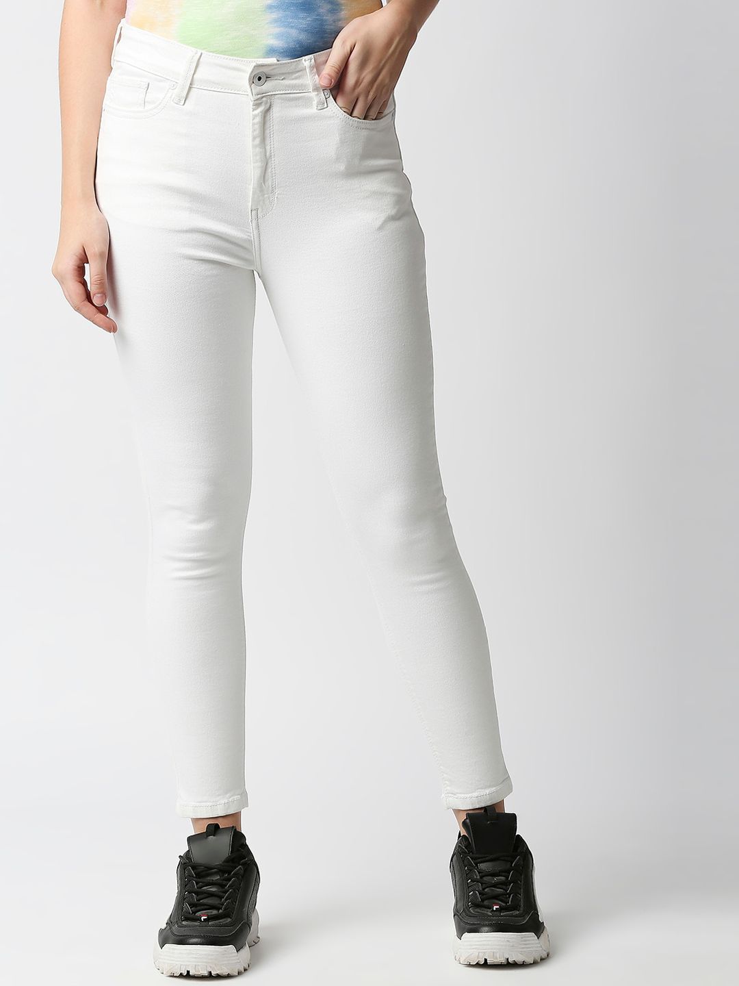 Pepe Jeans Women Off-White Skinny Fit High-Rise Crop Cotton Jeans Price in India