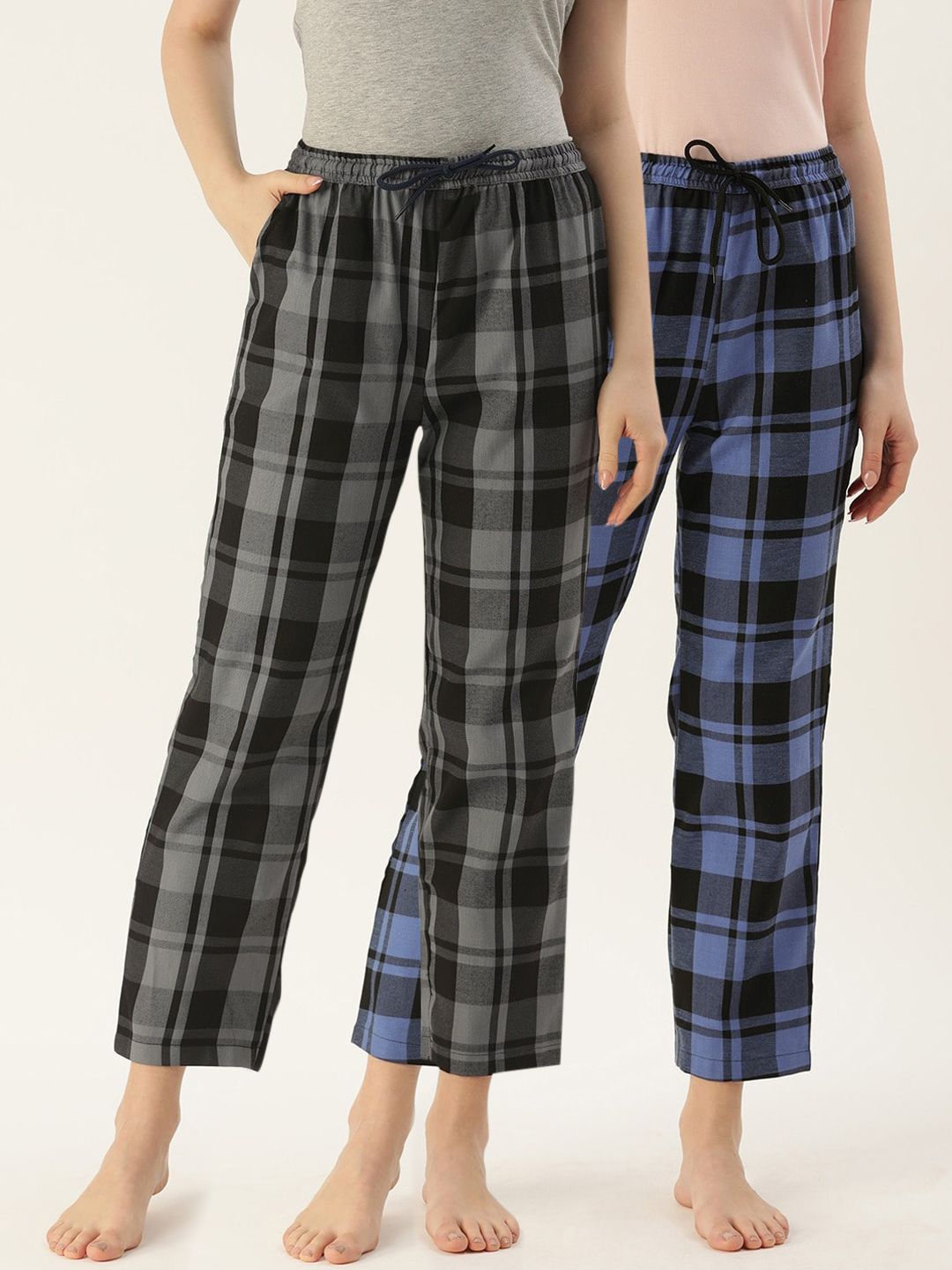 Kryptic Women Pack Of 2 Checked Pure Cotton Lounge Pants Price in India