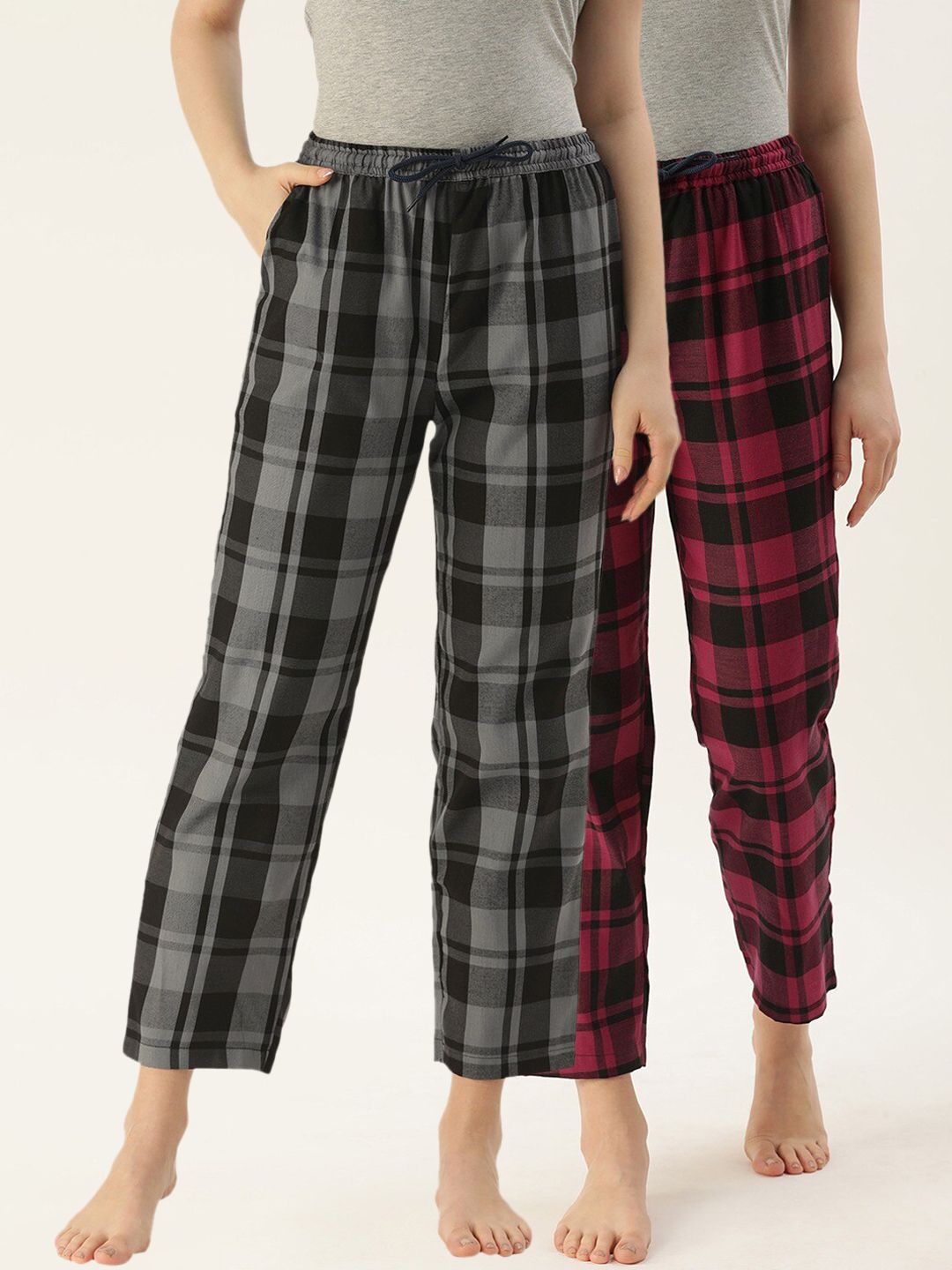 Kryptic Women Pack Of 2 Checked Pure Cotton Lounge Pants Price in India