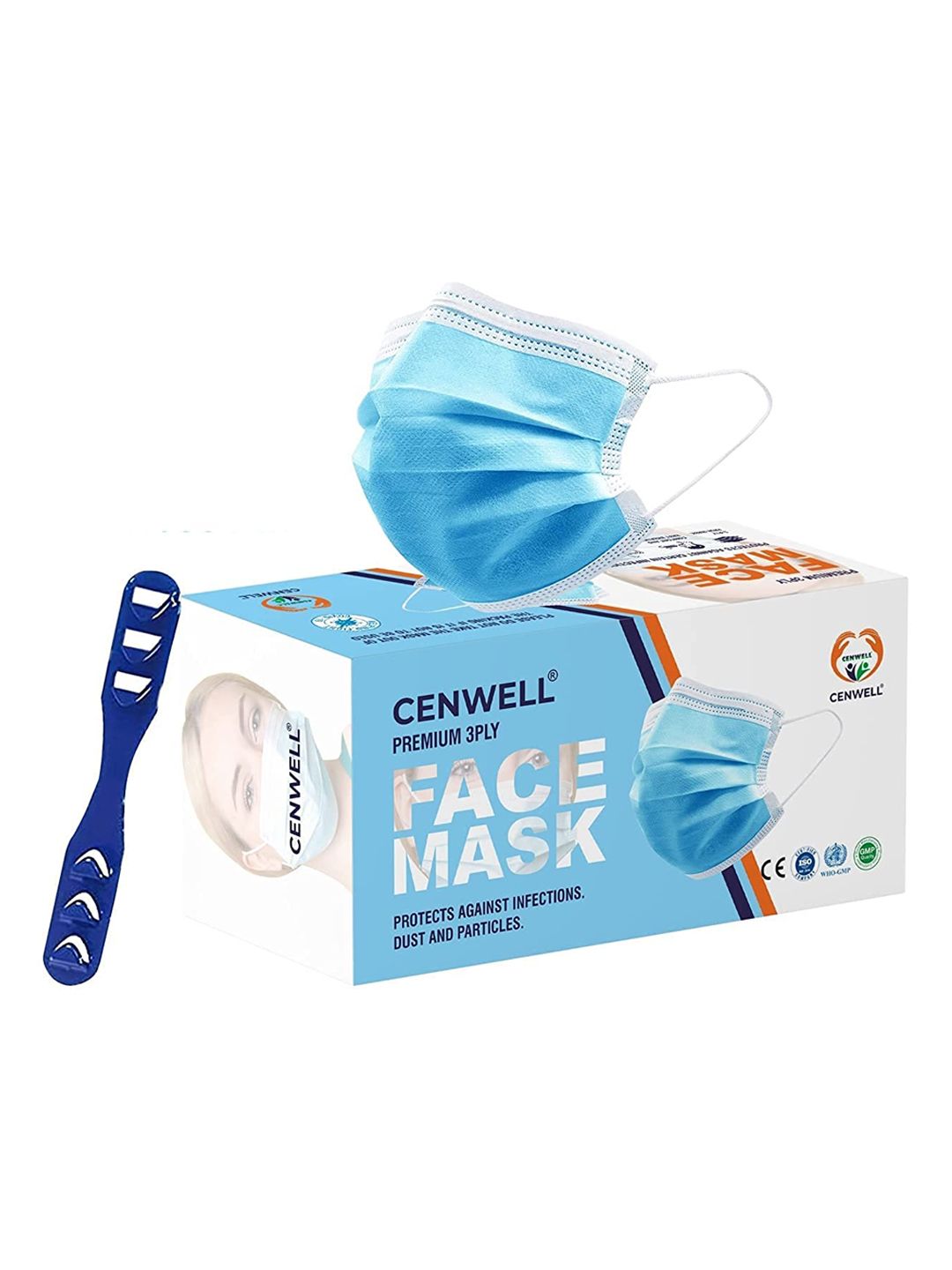 CENWELL Pack Of 200  Blue Solid 3-Ply Disposable Surgical Face Masks Price in India