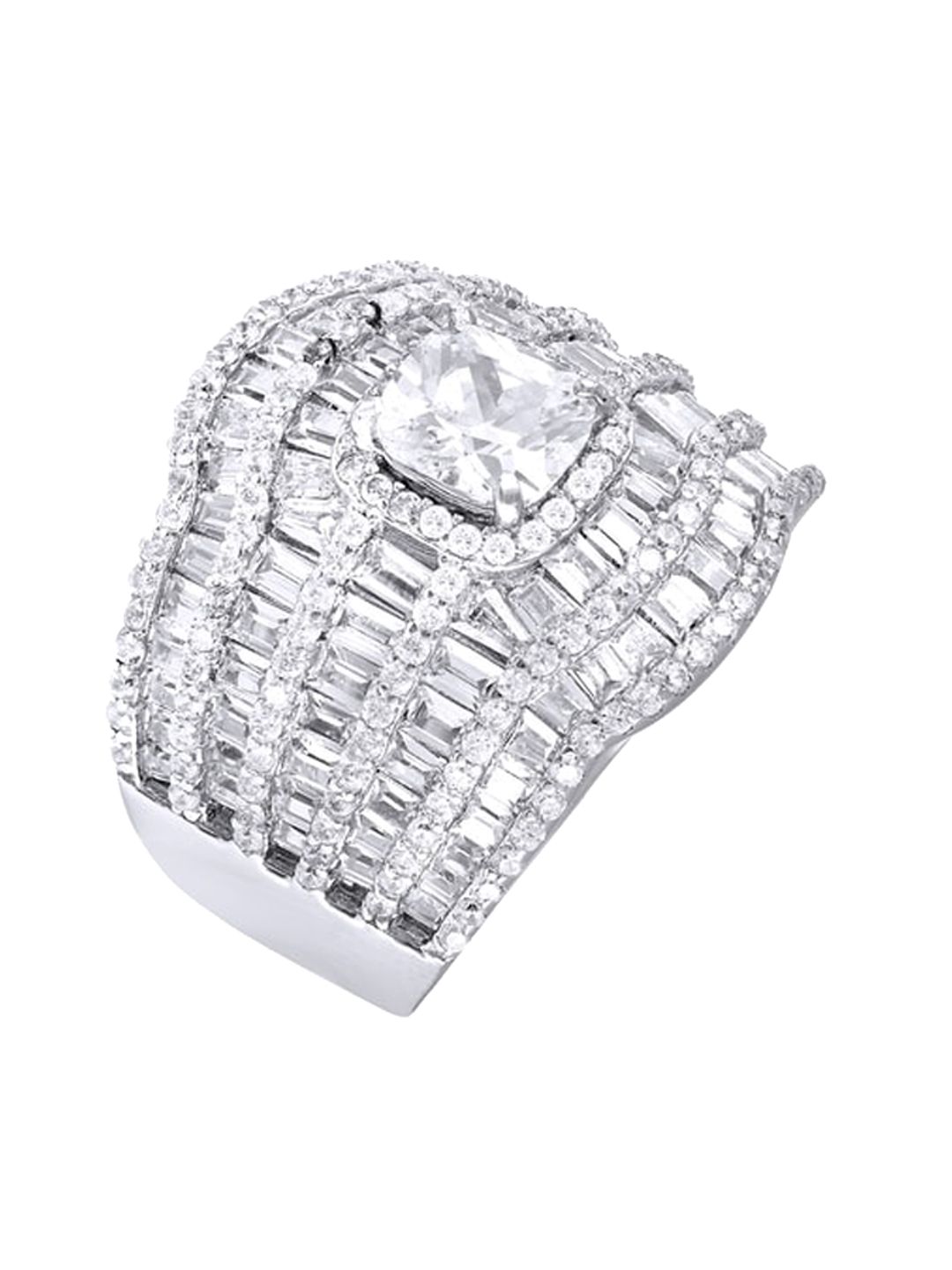 ZILVER 925 Sterling Silver Silver-Plated White CZ-Studded Finger Ring Price in India