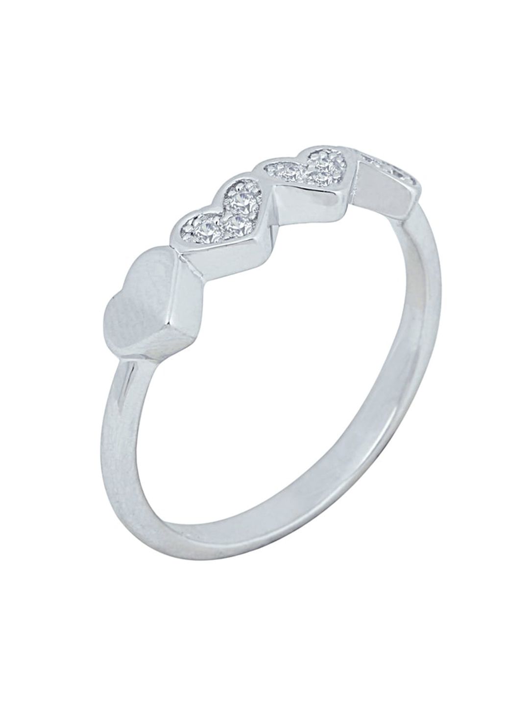 Zilver 92.5 Sterling Silver White CZ-Studded Heart Shape Band Ring Price in India