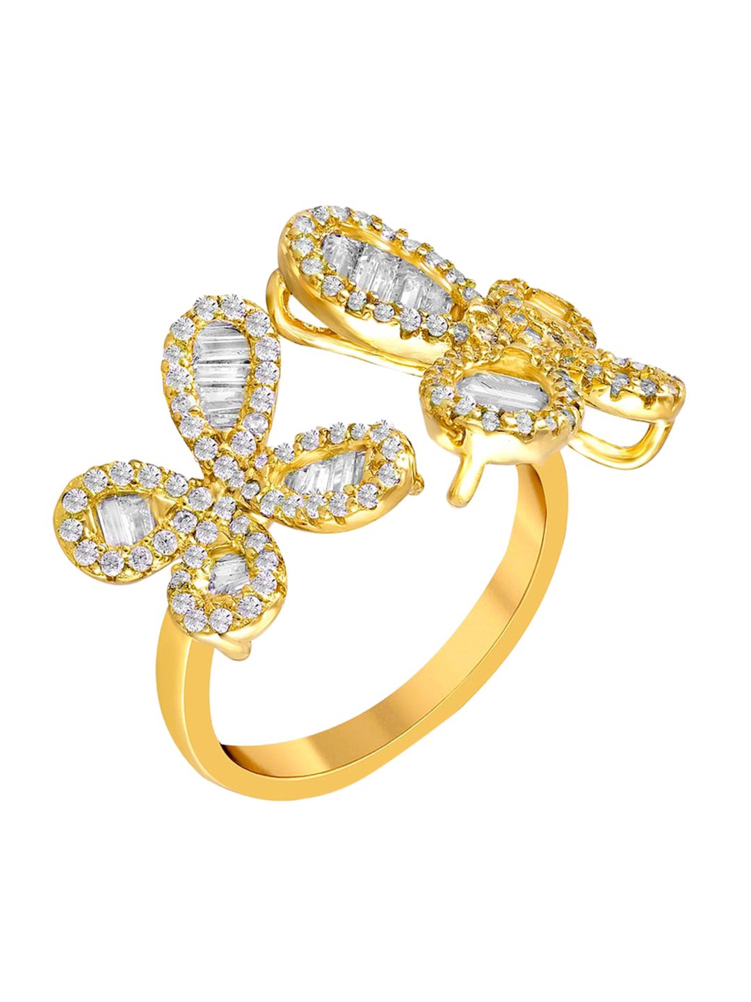 Zilver Gold-Plated 92.5 Sterling Silver CZ Studded Butterfly Fancy Ring Price in India