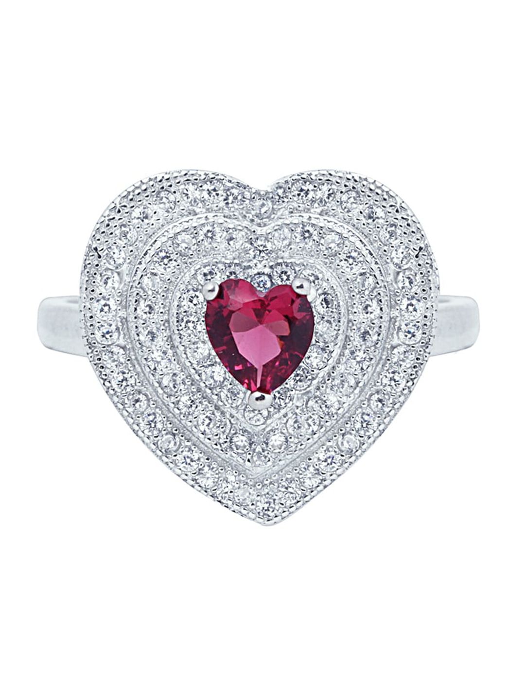 Zilver 92.5 Sterling Silver White & Pink CZ-Studded Heart Shape Solitaire Ring Price in India