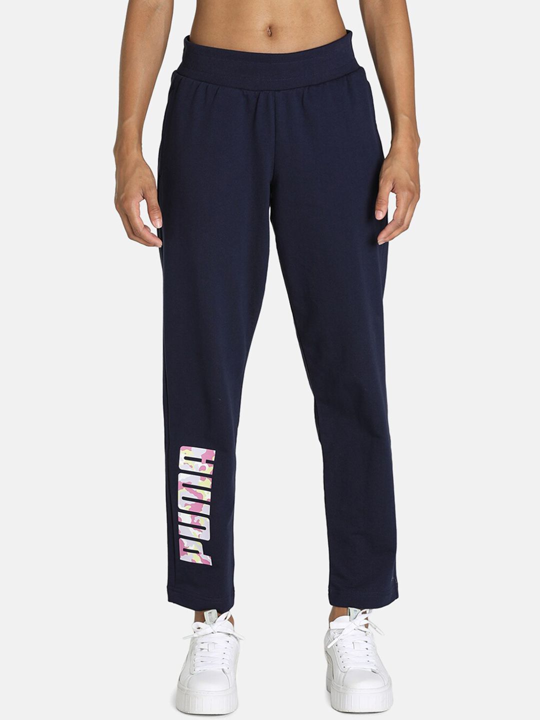Puma Women Navy Blue Printed Cotton Track Pants Price in India