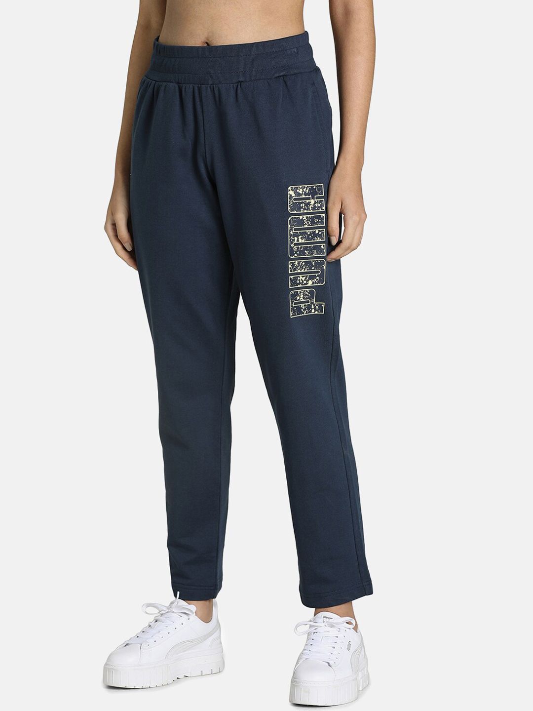 Puma Women Navy Blue Solid Dry Cell Cotton Regular Fit Trackpants Price in India