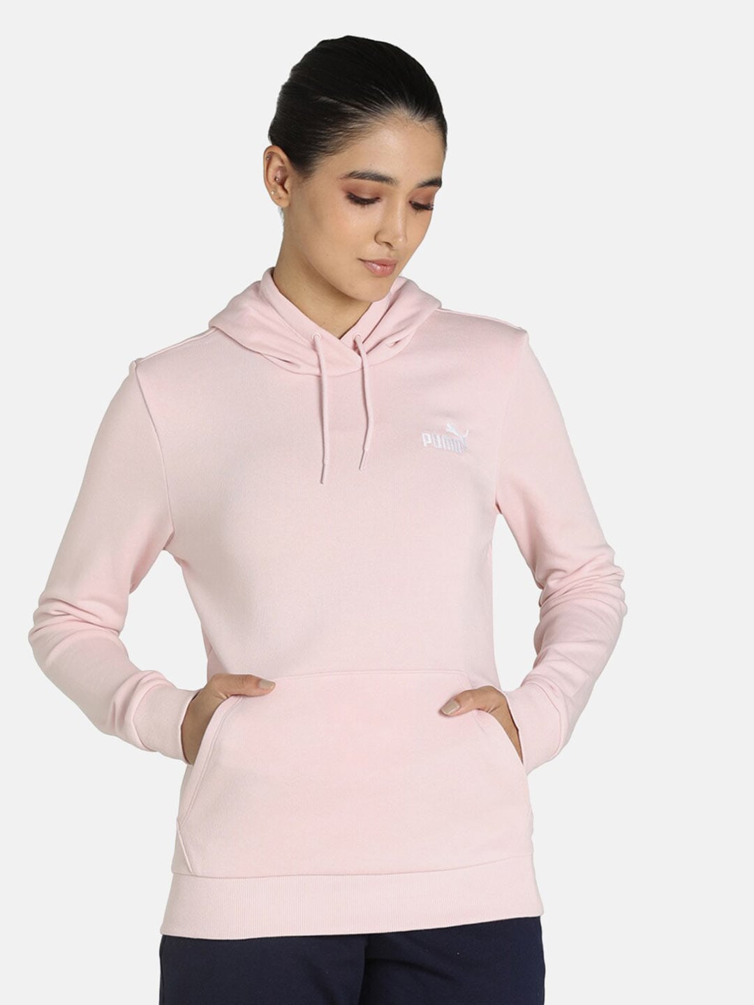 Puma Women Pink Essentials Embroidery Cotton Hoodie Price in India