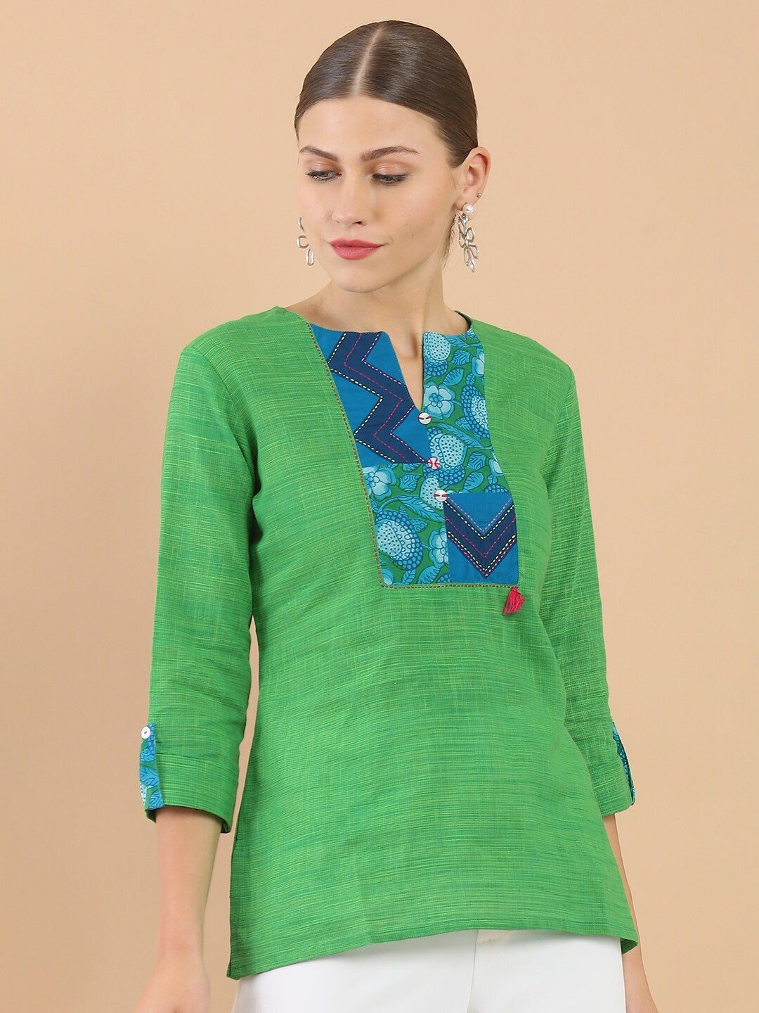 Soch Green & Blue Solid Cotton Tunic