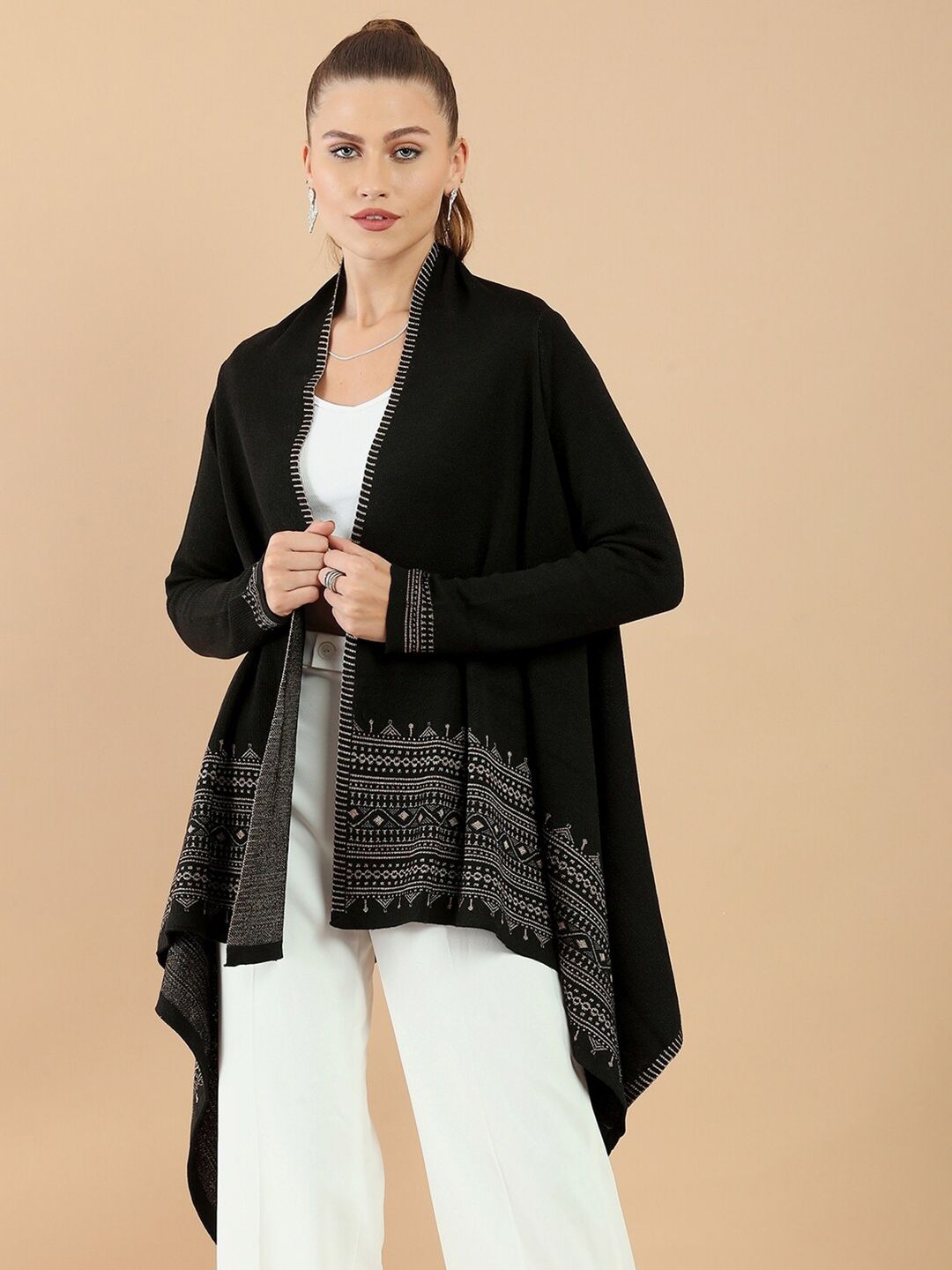 Soch Women Black & White Woven Design Shrug Price in India