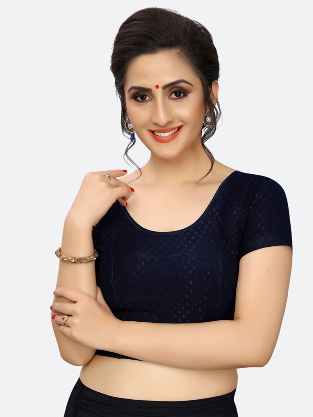 SIRIL Navy Blue Woven-Design Saree Blouse Price in India